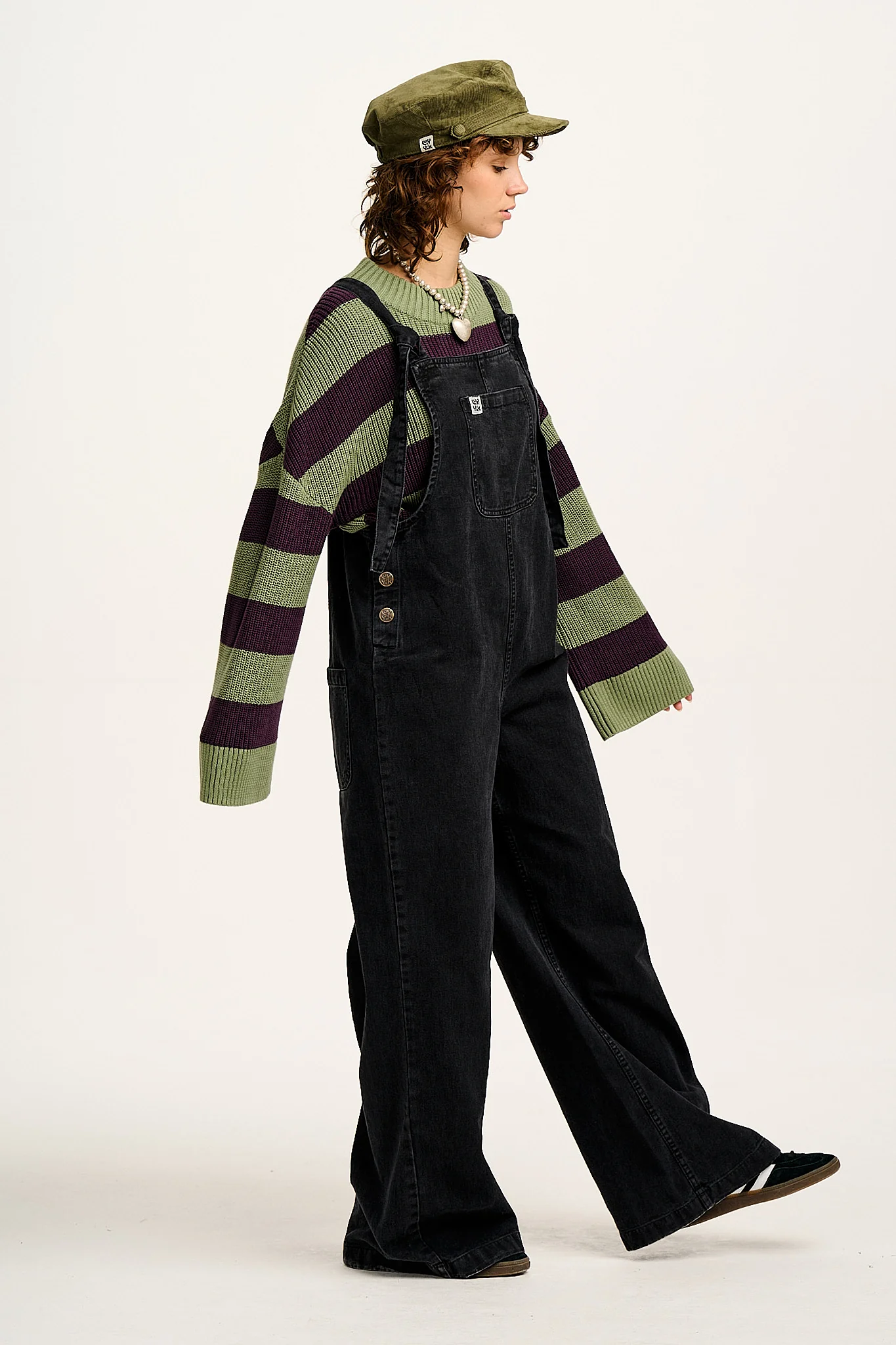 Ali - Baggy Denim Dungarees in Washed Black