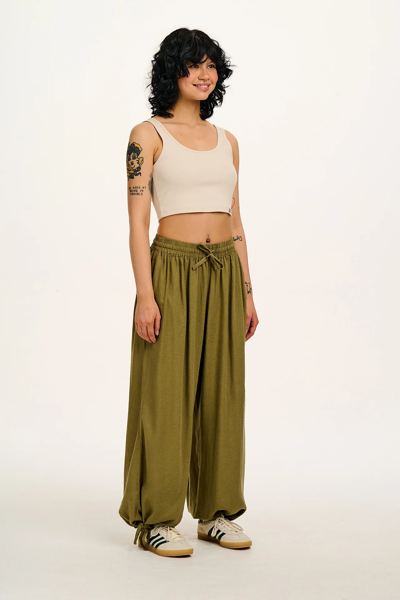 Mylo - Wide Leg Trousers in Herb Garden Green