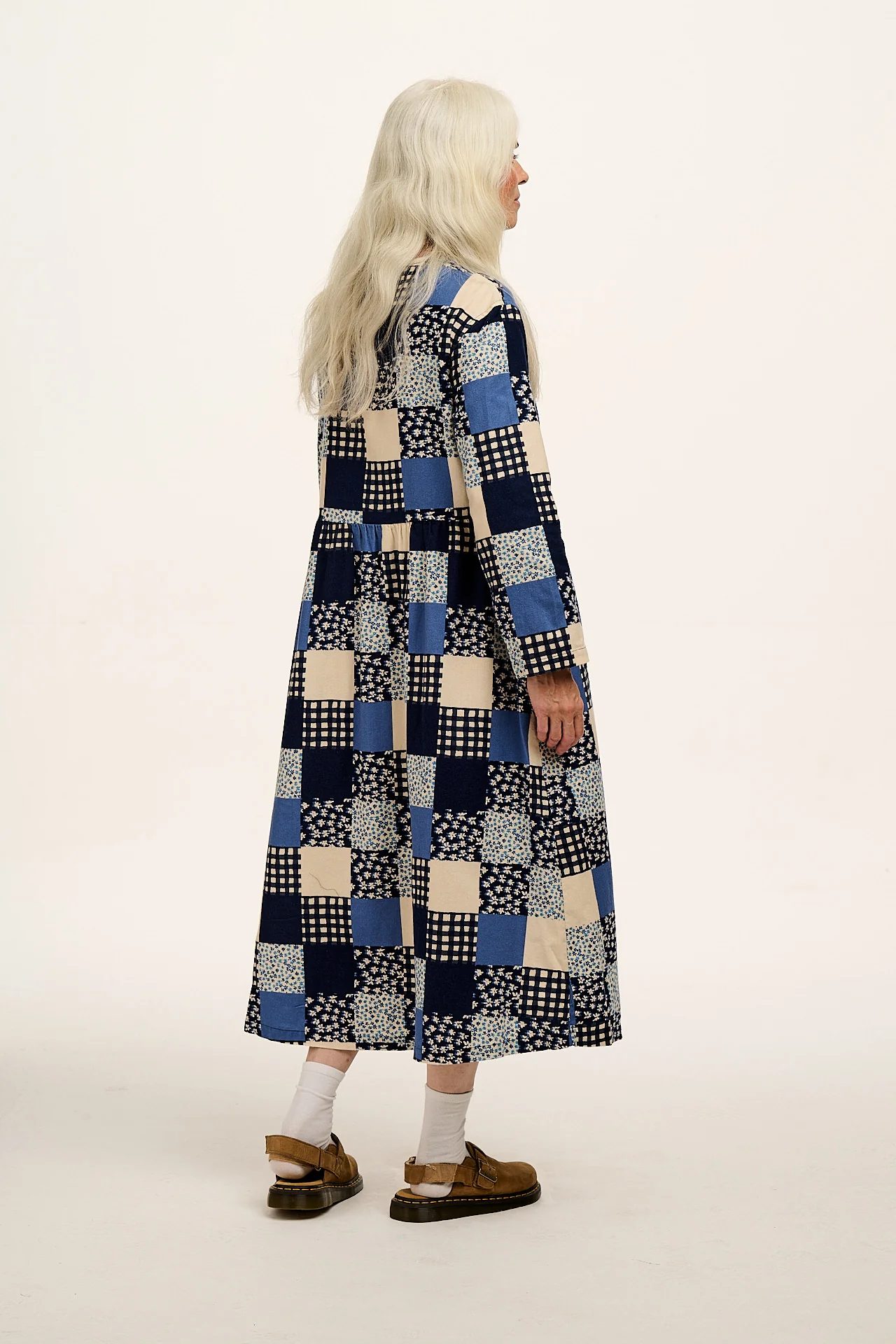Micah - Midi Dress in Inked Blue Patchwork