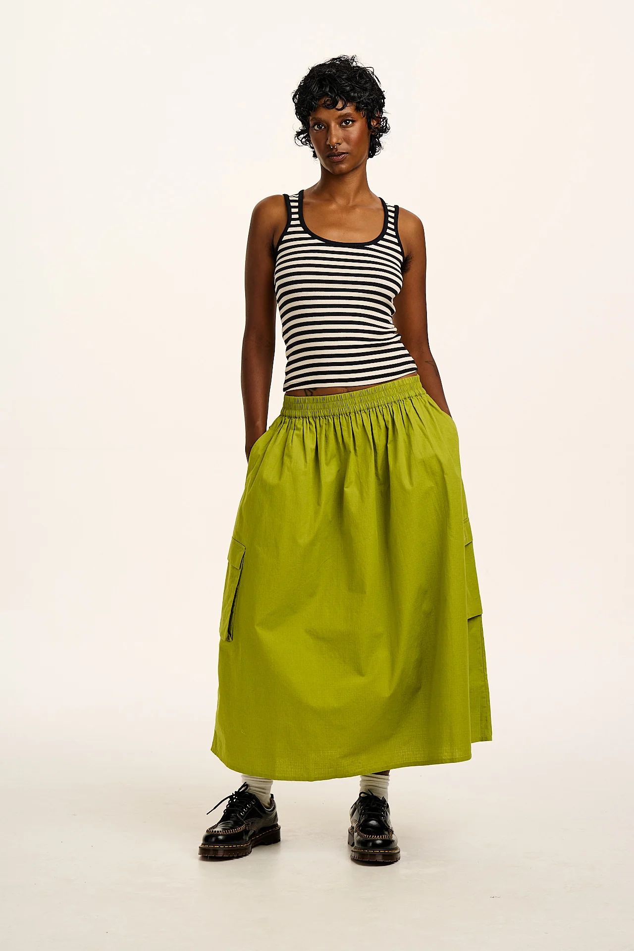 Romy - Ribbed Vest in Black & White Stripe