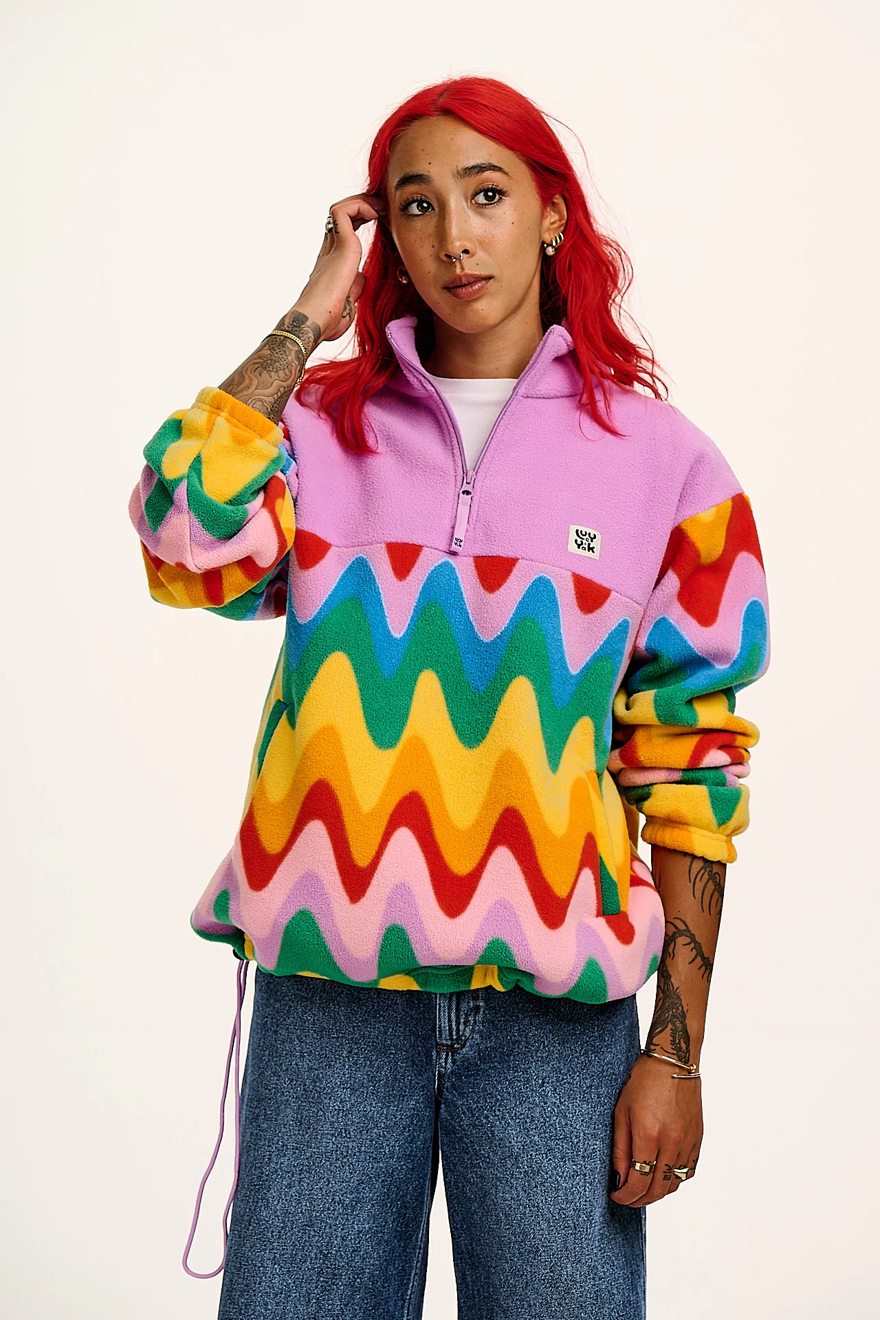 Stevie - Polar Fleece in Wavy Rainbow Print
