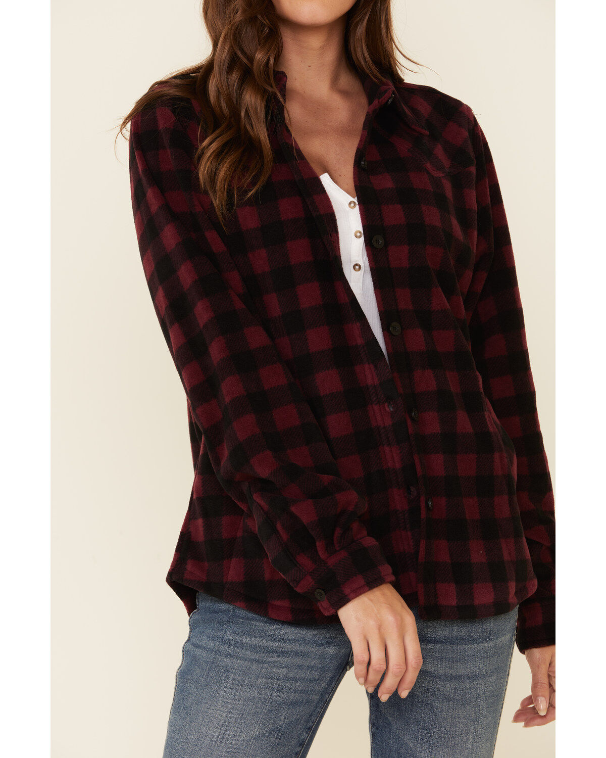 Outback Trading Co Women's Plaid Print Long Sleeve Fleece Shacket