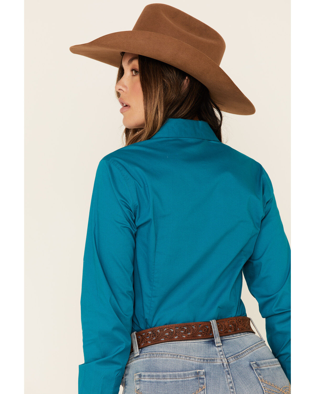 Cinch Women's Teal Solid Button Front Long Sleeve Western Shirt