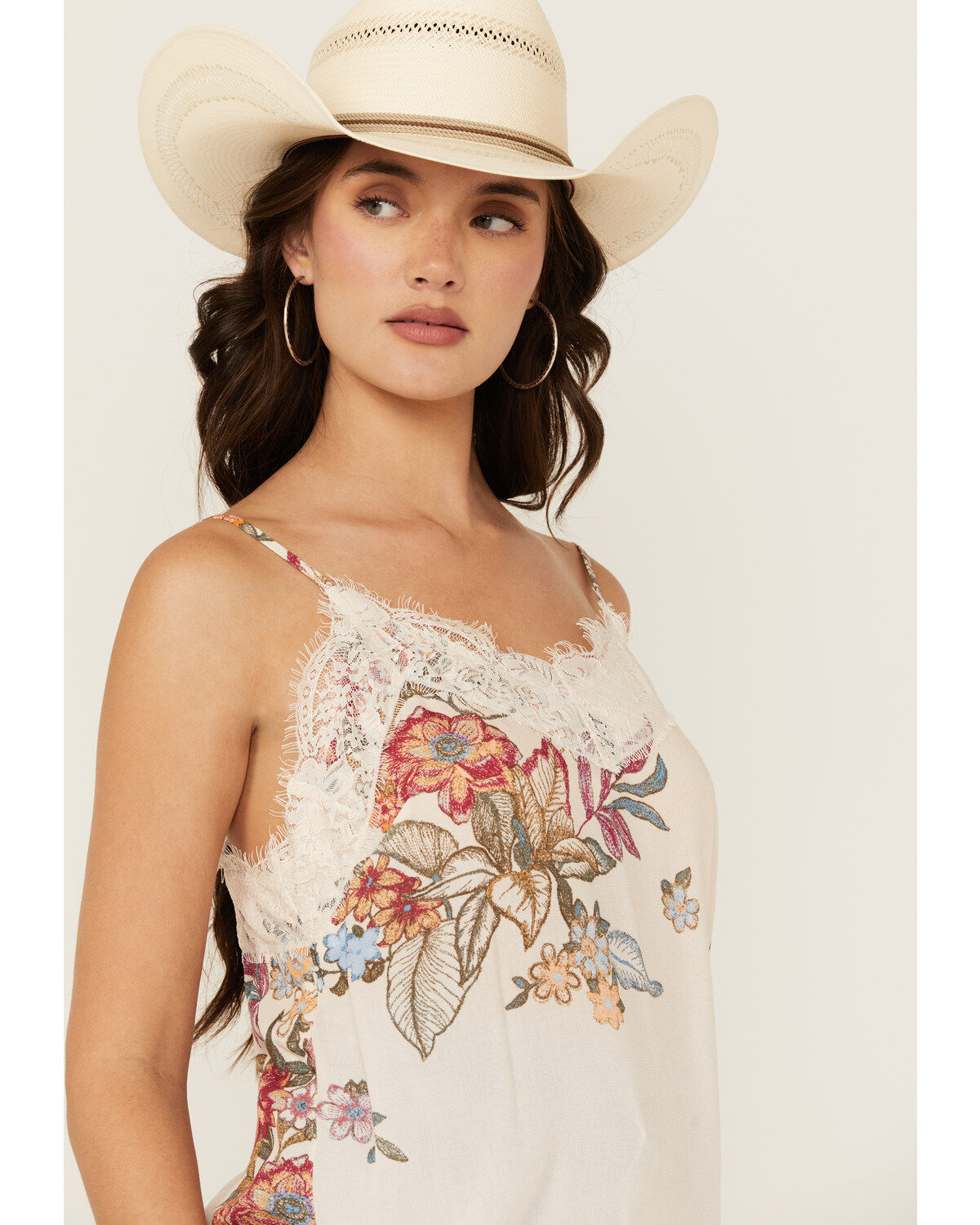 Wild Moss Women's Floral Print Lace Trim Cami Tank Top