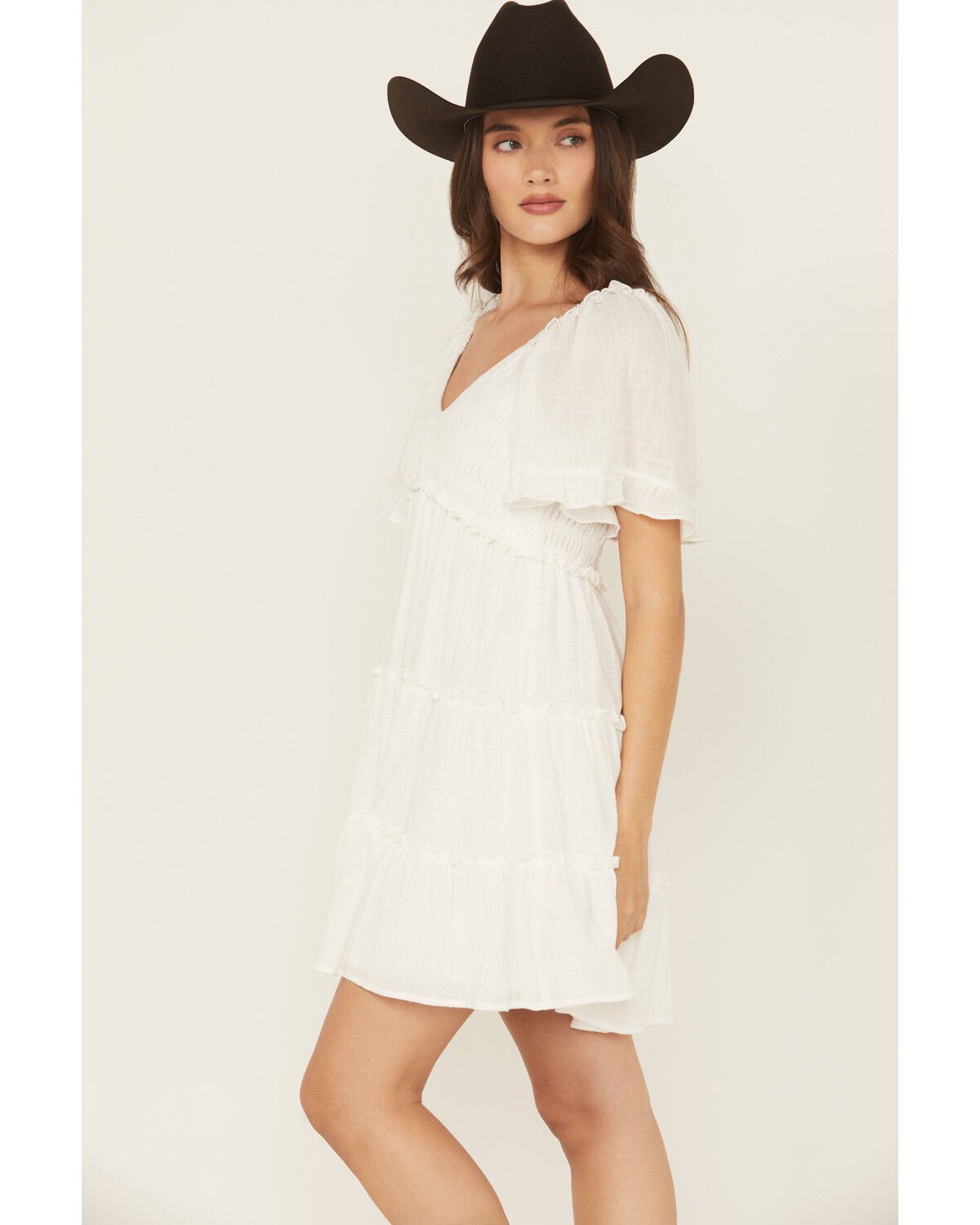 Yura Women's Solid Smocked Short Sleeve Mini Dress