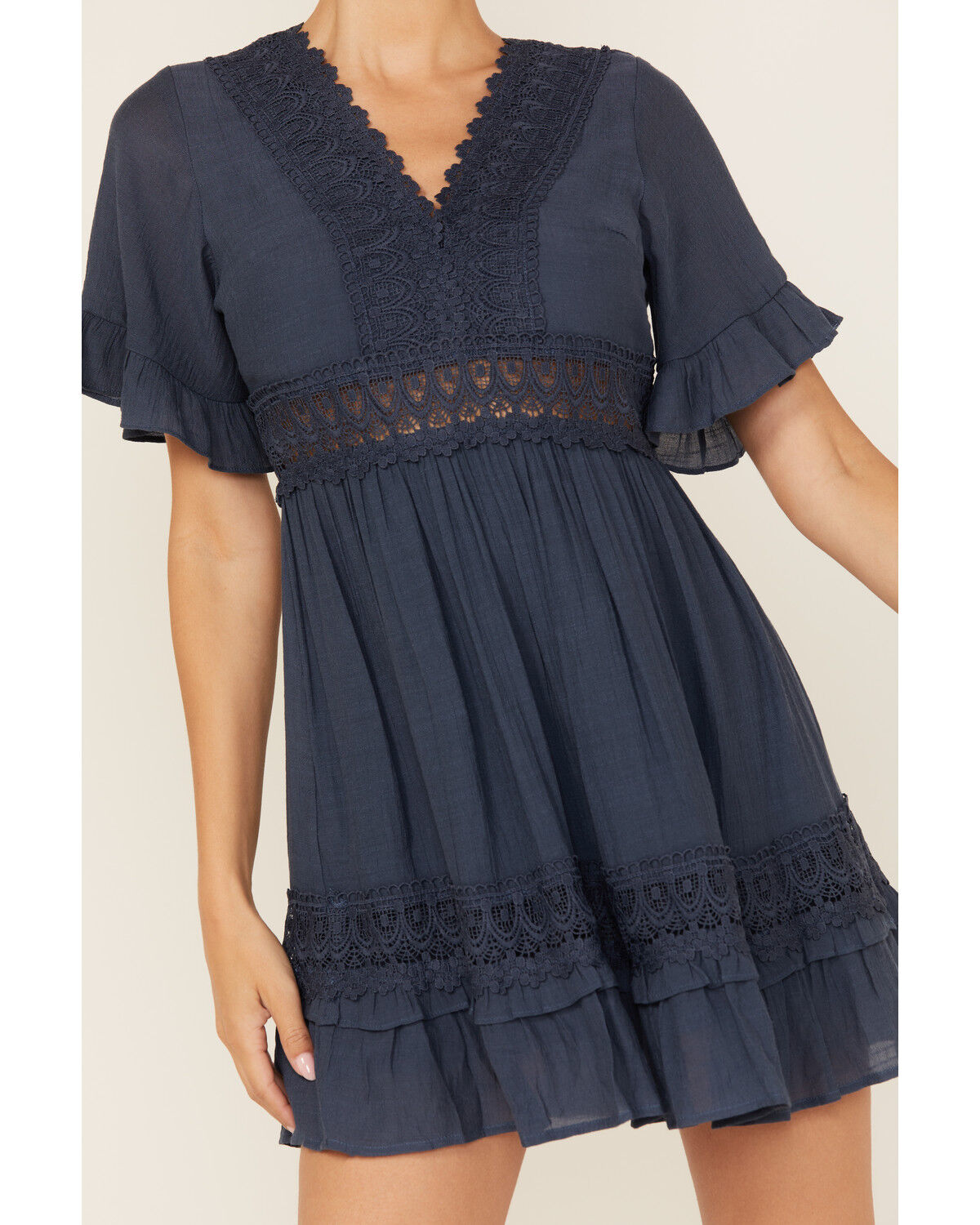 Wishlist Women's Solid Lace Trim Mini Dress