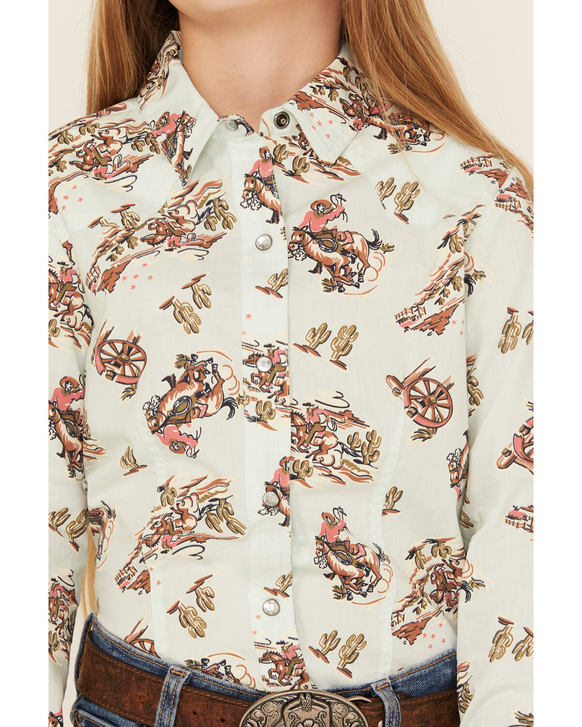 Cruel Girl Girls' Printed Long Sleeve Rhinestone Snap Western Shirt