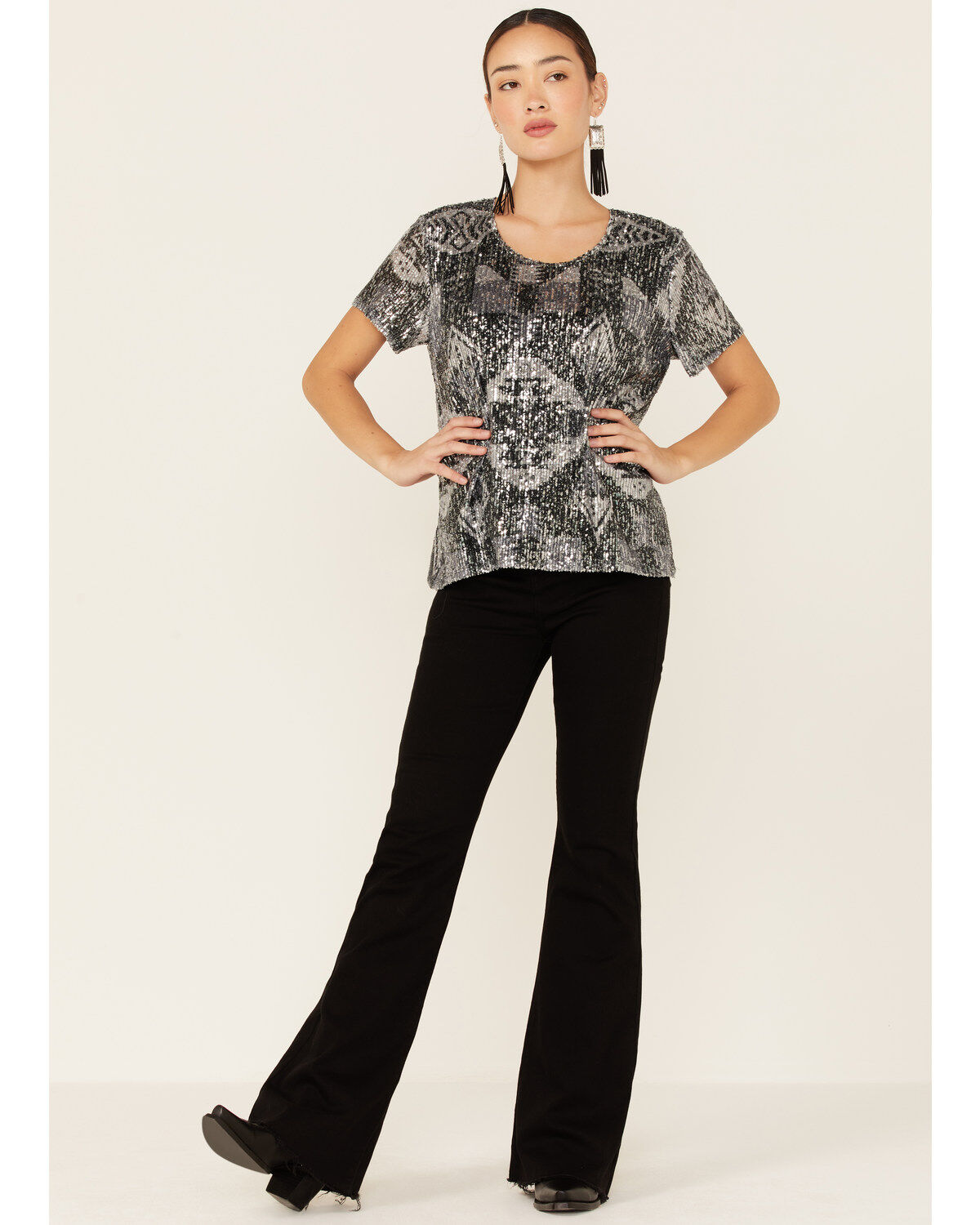 Tasha Polizzi Women's Sequins Starla Short Sleeve Top