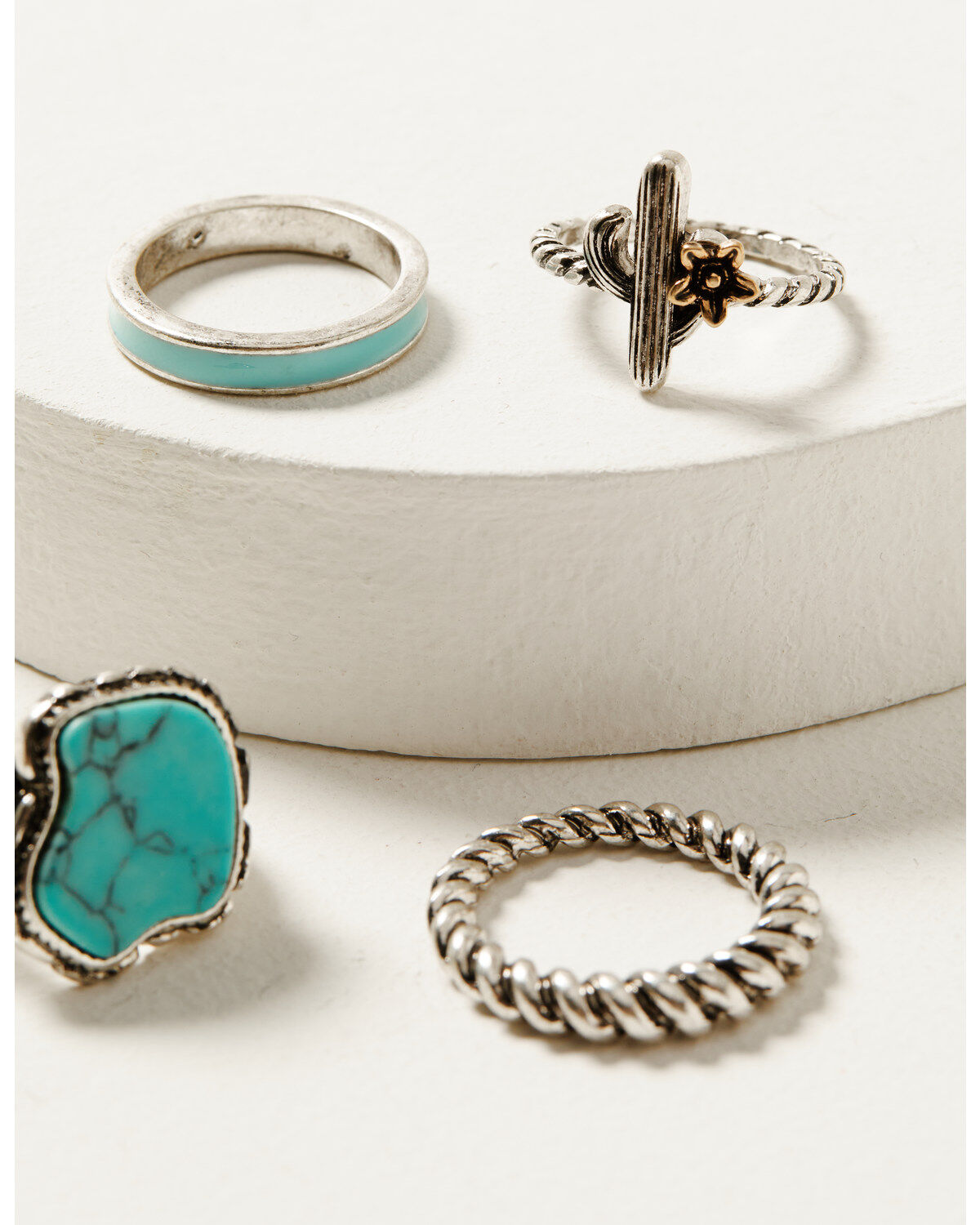 Shyanne Women's Cactus Flower Turquoise Stone Ring Set - 4-Piece