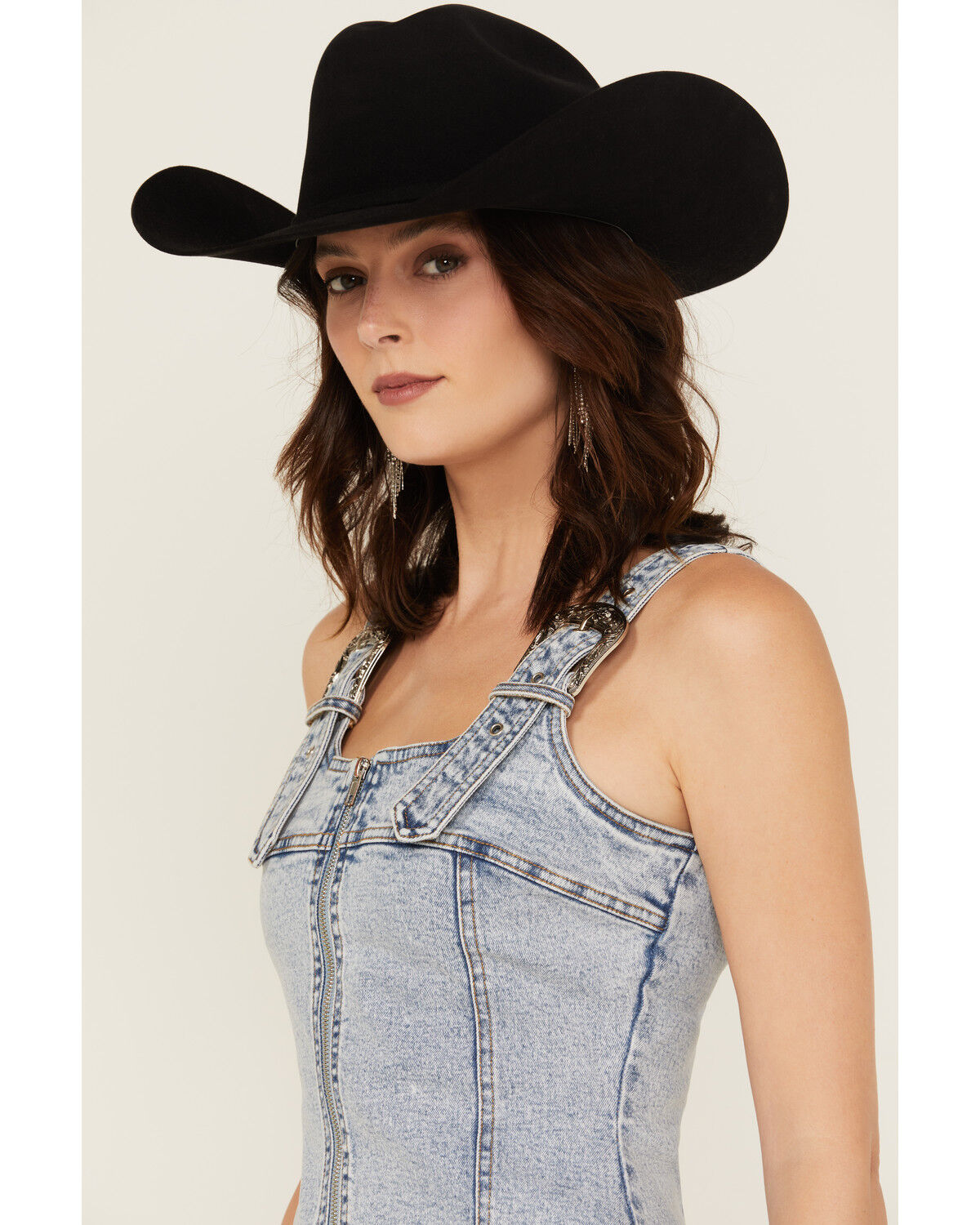 Blue B Women's Sleeveless Buckle Strap Denim Top