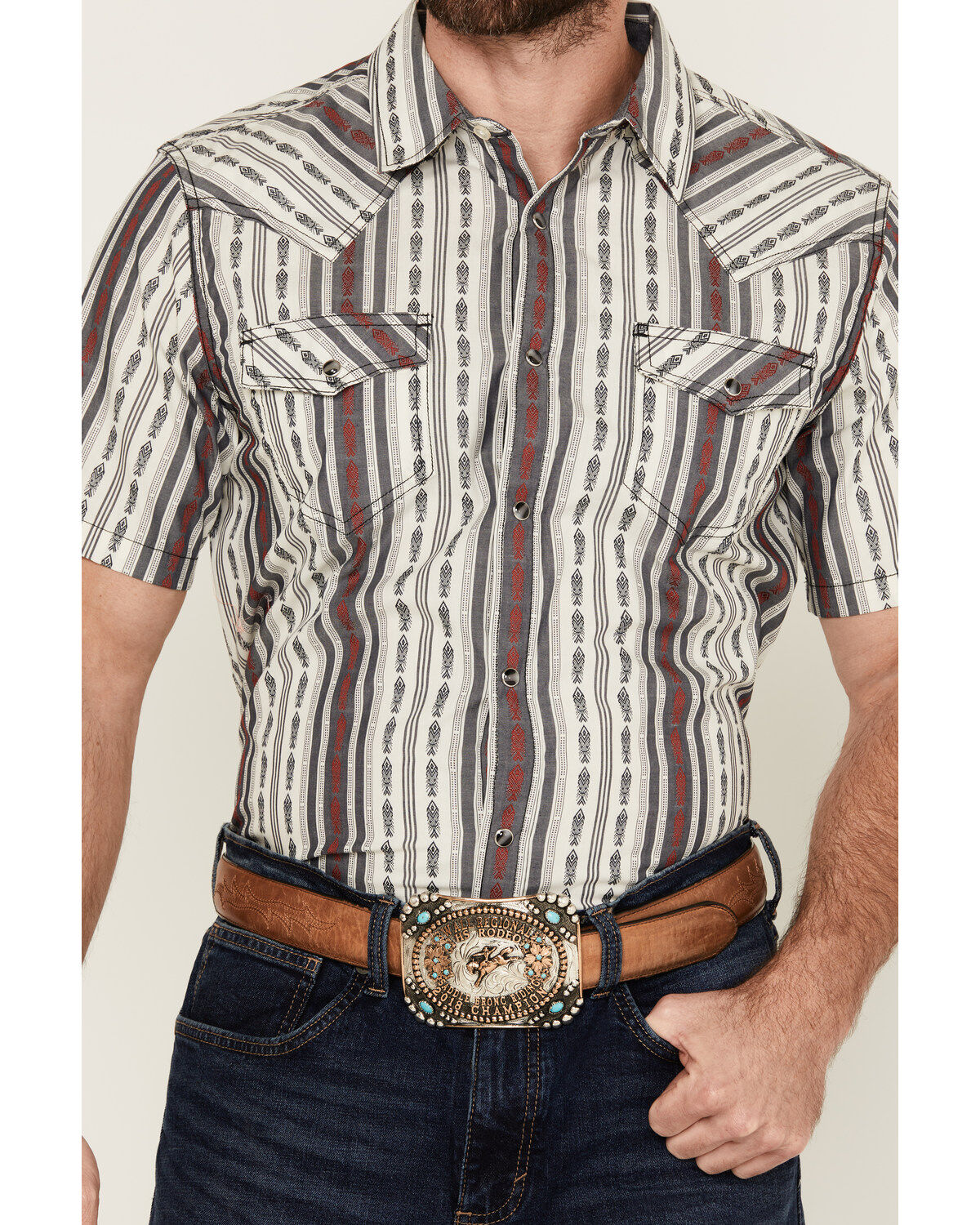 Cody James Men's Patriot Ikat Southwestern Striped Print Short Sleeve Snap Western Shirt