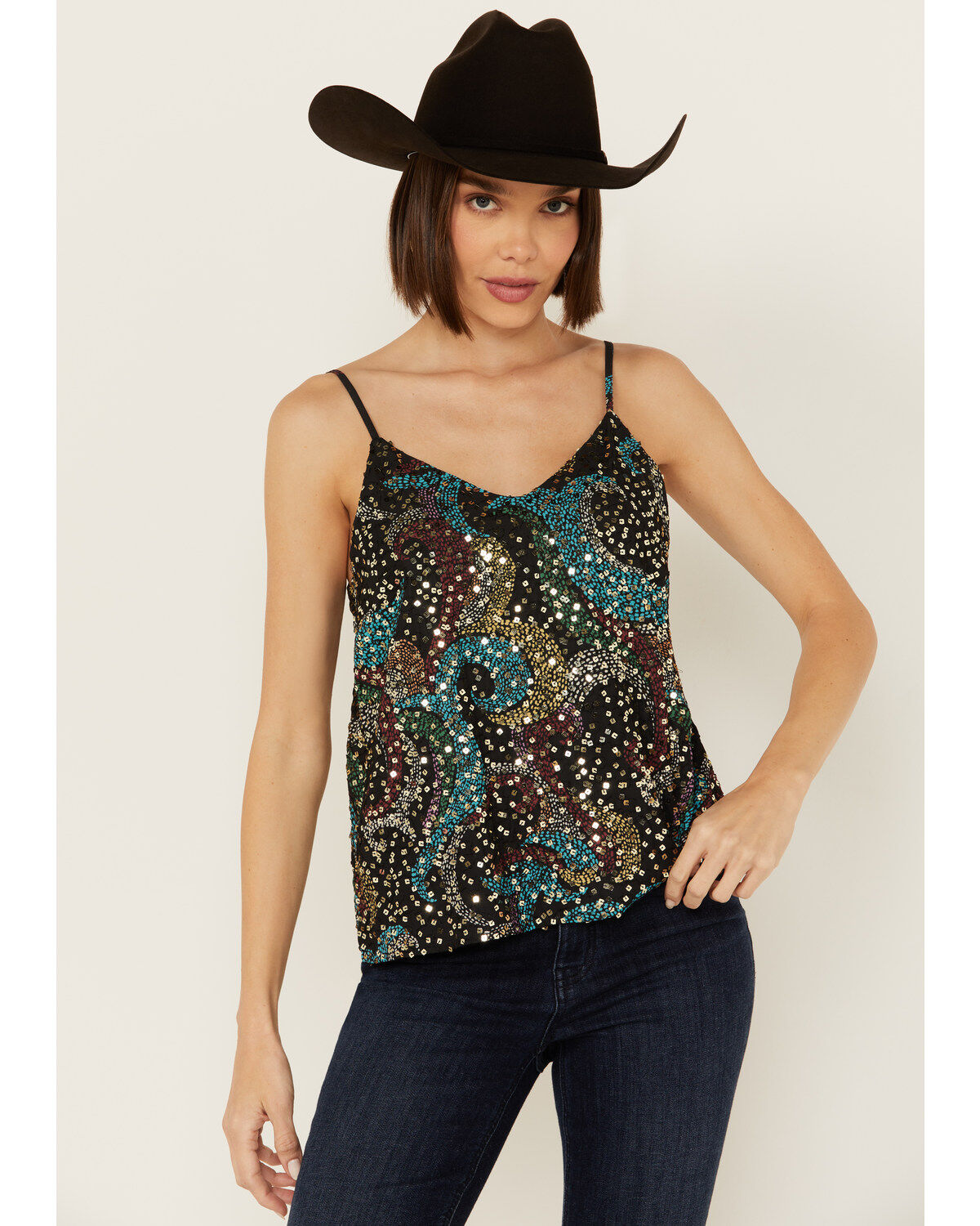 Rock & Roll Denim Women's Sequins Printed Tank