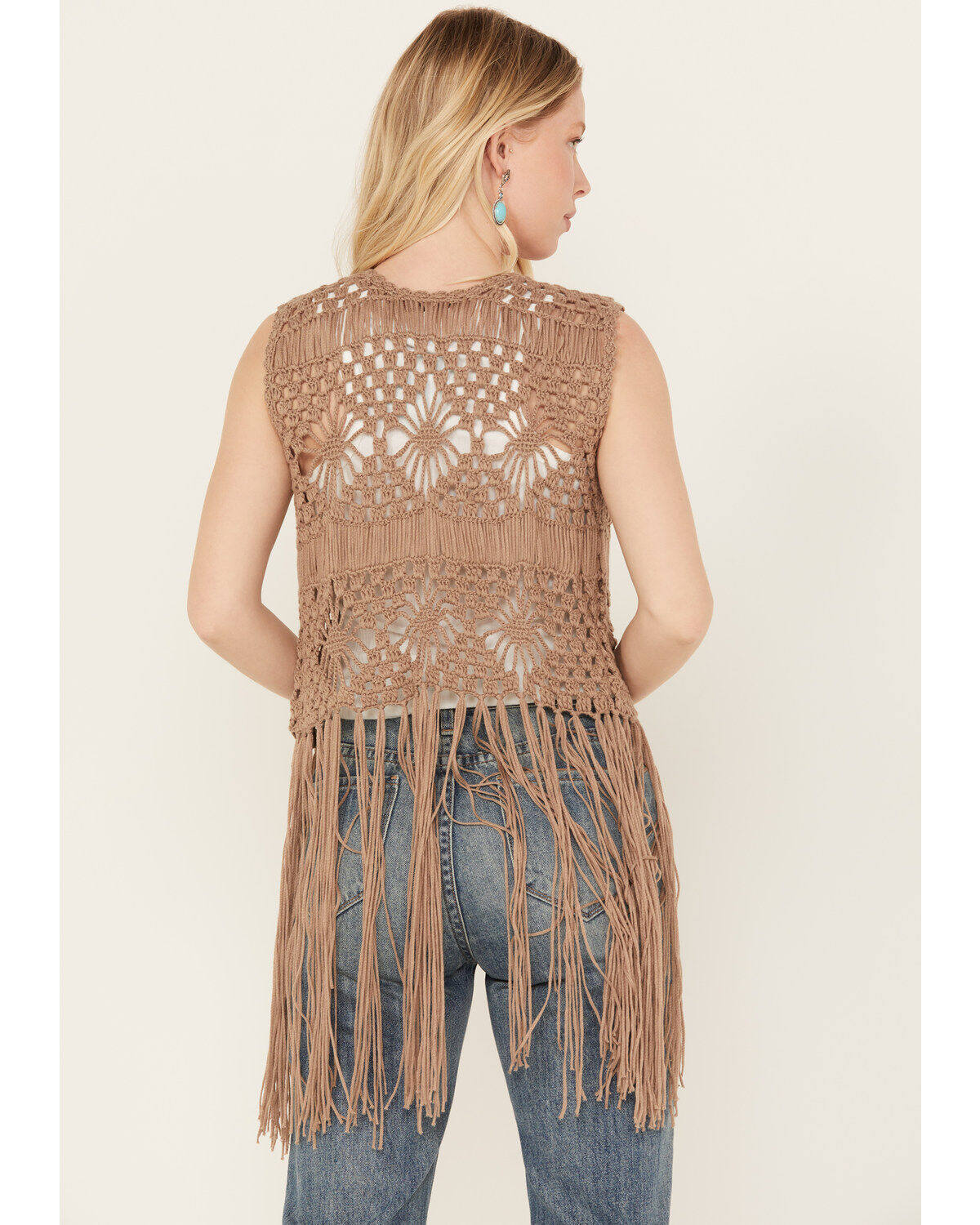 Rock & Roll Denim Women's Crochet Fringe Vest
