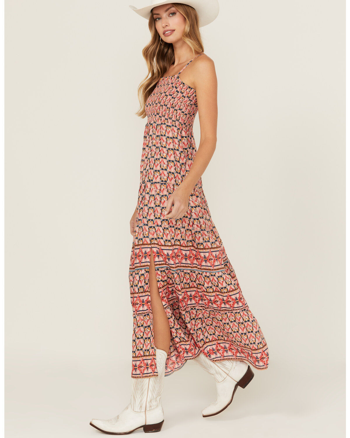 Angie Women's Printed Smocked Front Maxi Dress
