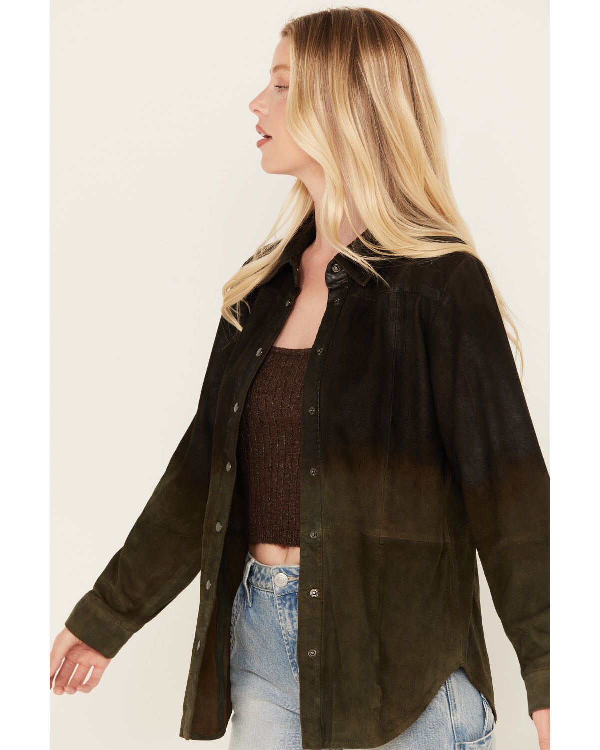 Cleo + Wolf Women's Ombre Suede Snap Up Shacket
