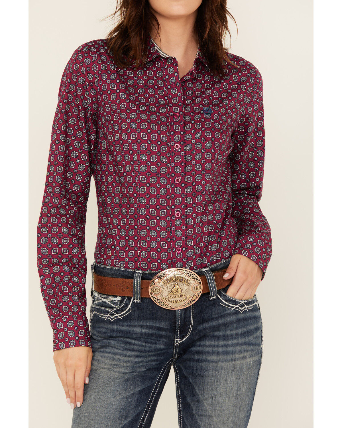 Cinch Women's Geo Print Long Sleeve Button-Down Western Shirt