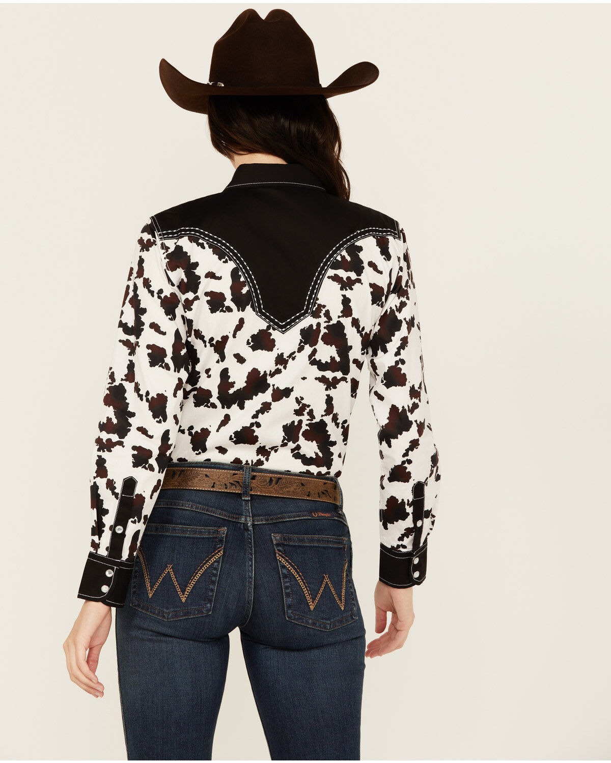 Cowgirl Hardware Women's Cow Print Long Sleeve Snap Western Shirt