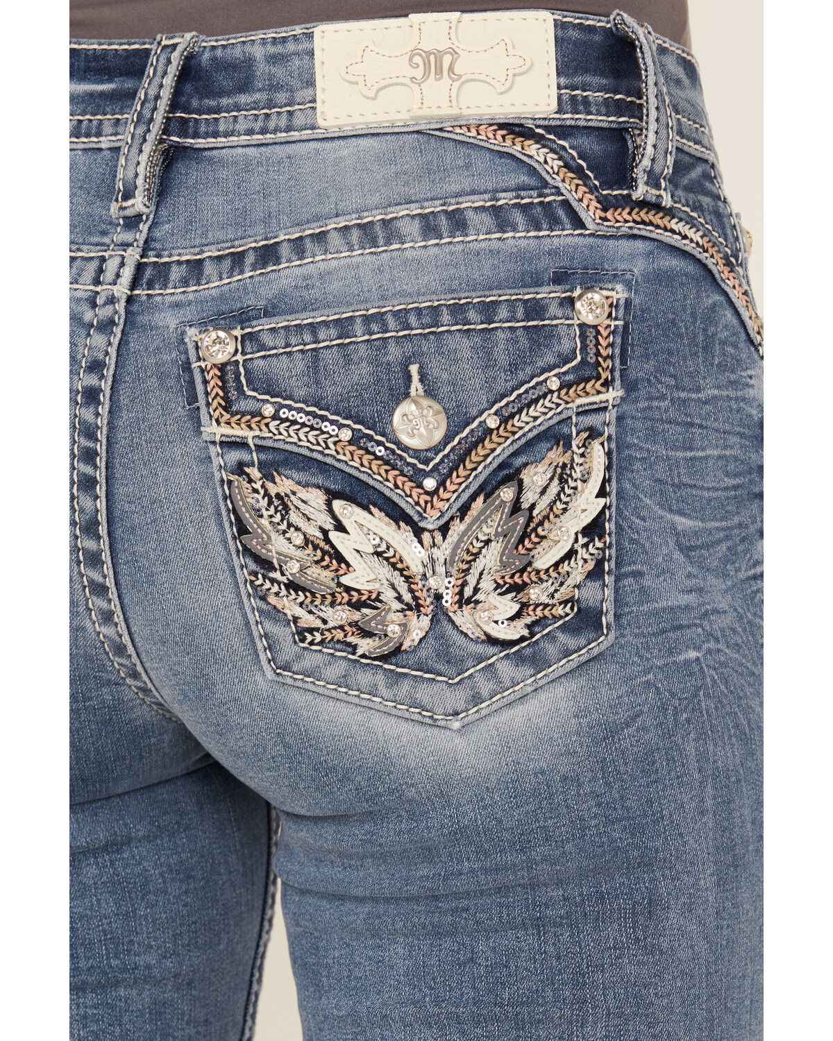 Miss Me Women's Medium Wash Wing Embroidered Bootcut Stretch Jeans