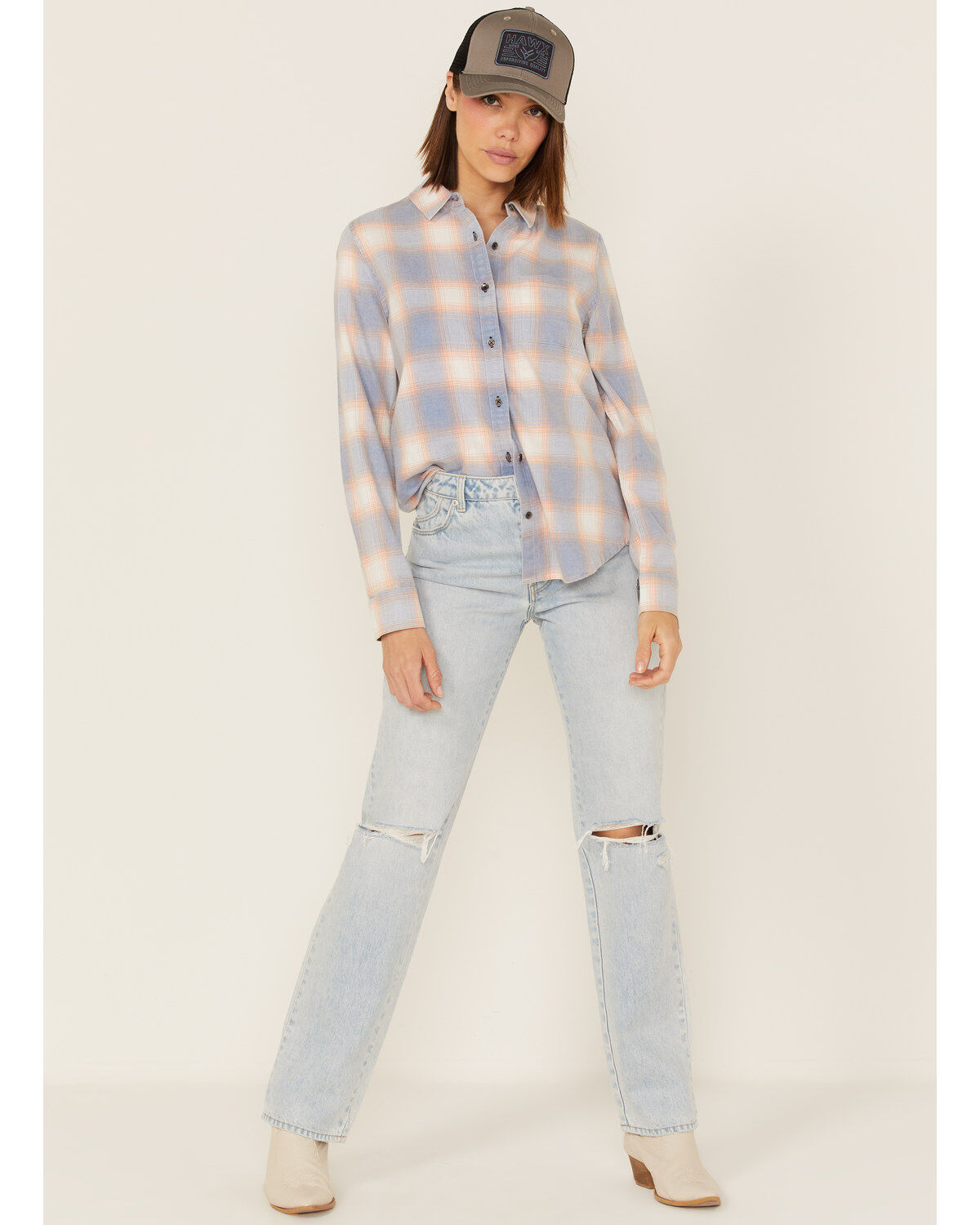 Flag & Anthem Women's Long Sleeve Plaid Pocket Button Shirt