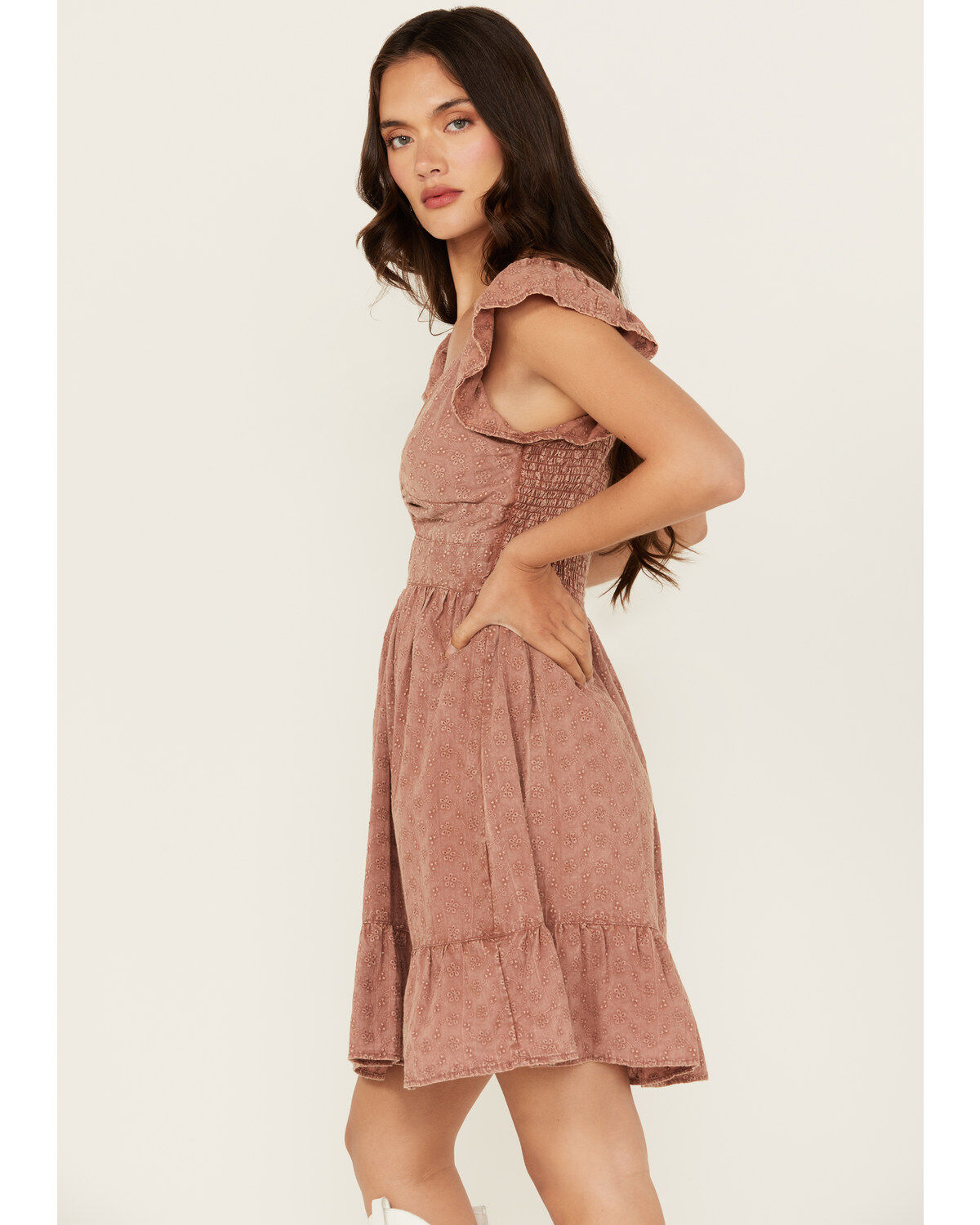 Angie Women's Eyelet Knot Front Mini Dress