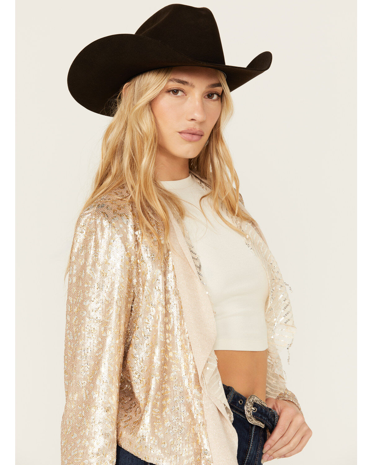 Miss Me Women's Sequins Cascade Front Jacket