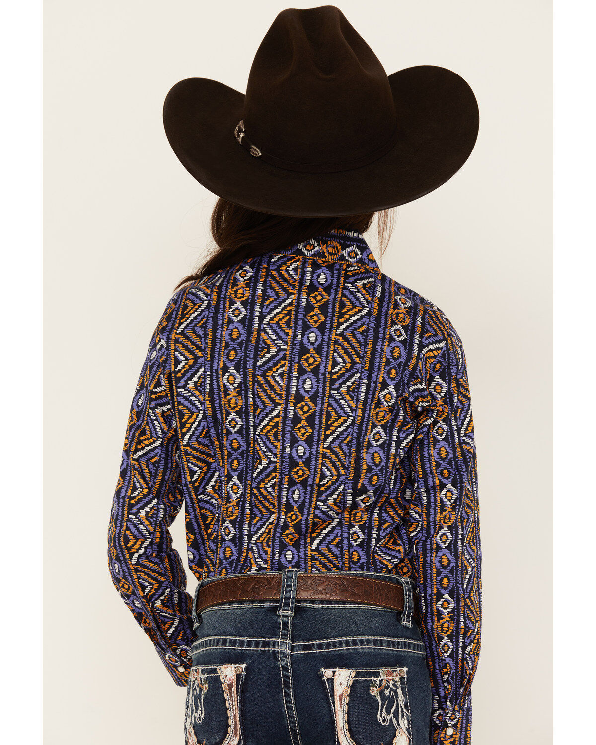 Cruel Girl Girls' Southwestern Stripe Print Long Sleeve Snap Western Shirt