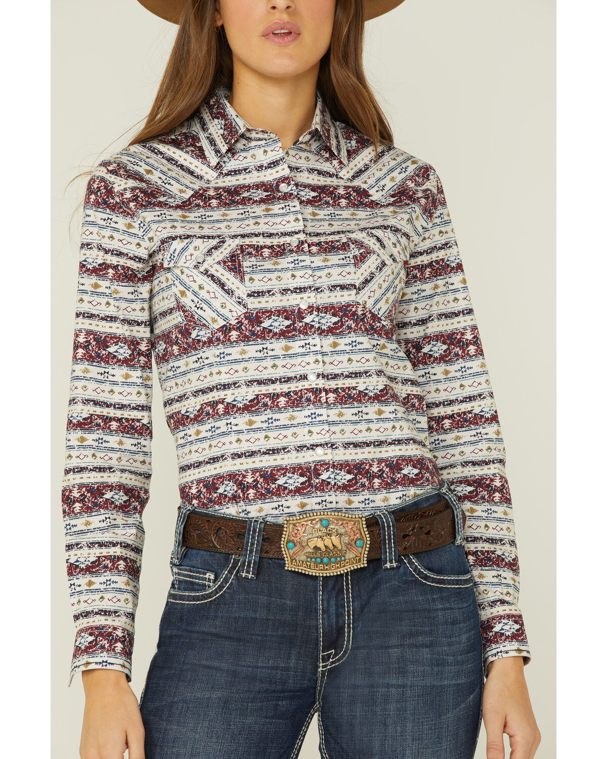 Panhandle Women's Southwestern Print Long Sleeve Button Down Shirt