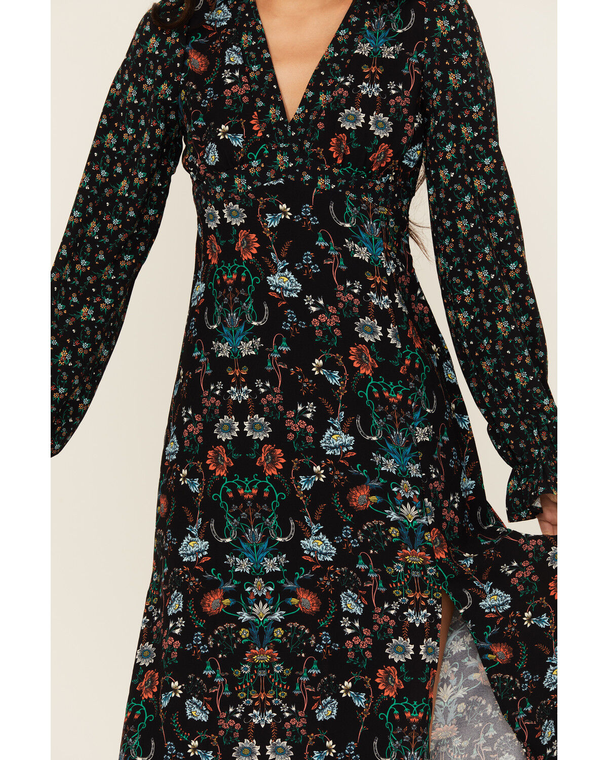 Rock & Roll Denim Women's Printed Long Sleeve Midi Dress