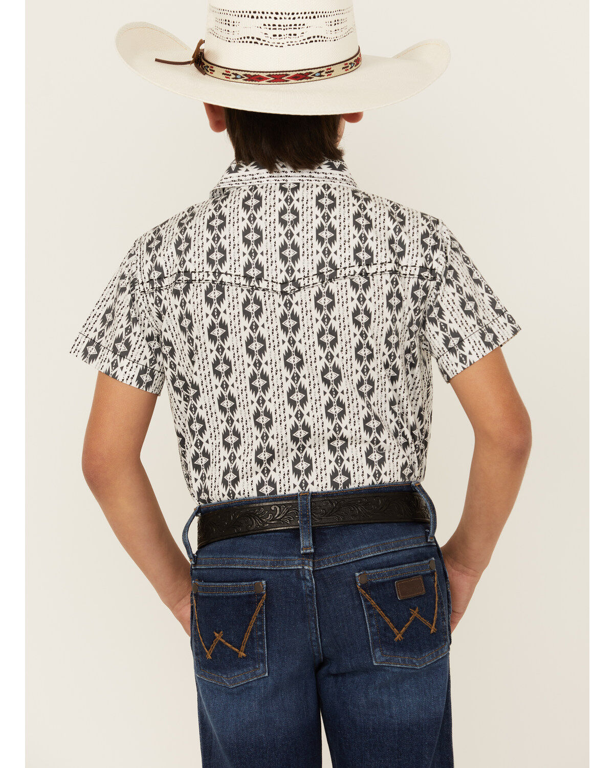 Cowboy Hardware Boys' Southwestern Print Short Sleeve Snap Western Shirt