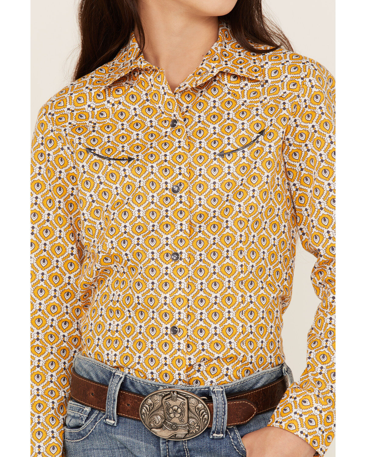 Cruel Girl Girl's Medallion Print Long Sleeve Western Snap Shirt
