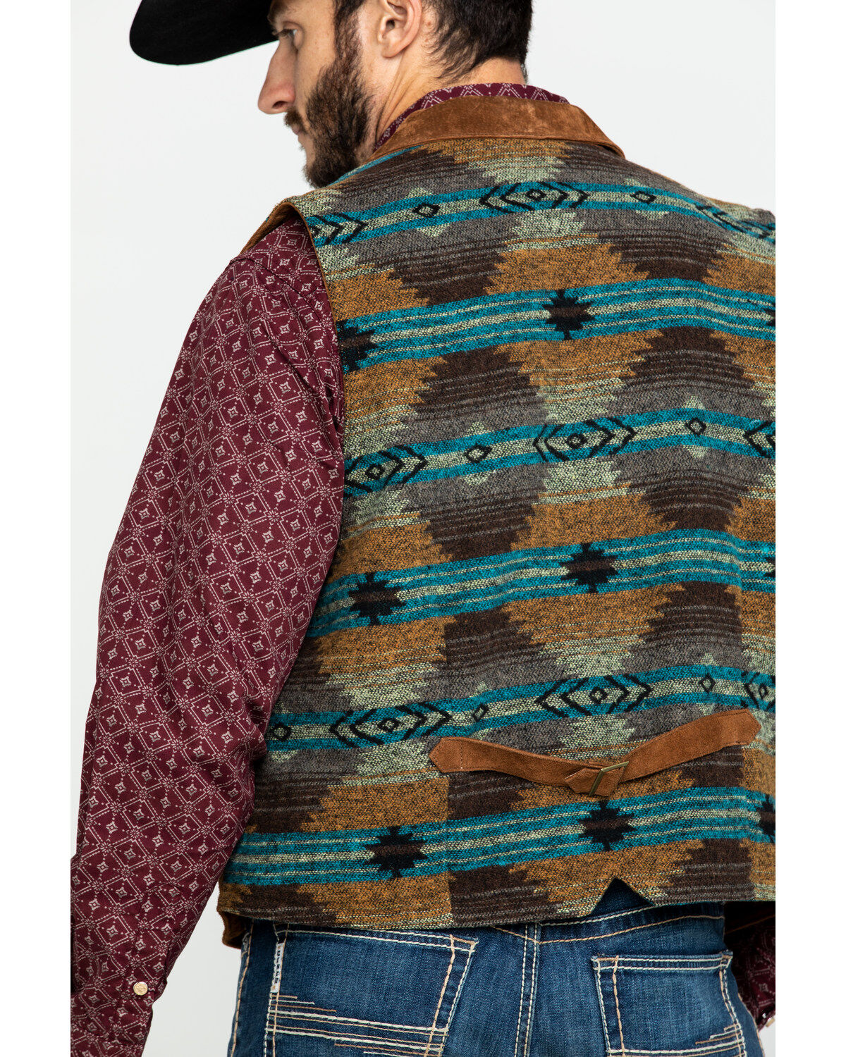 Scully Leatherwear Men's Southwestern Knit Back Suede Vest