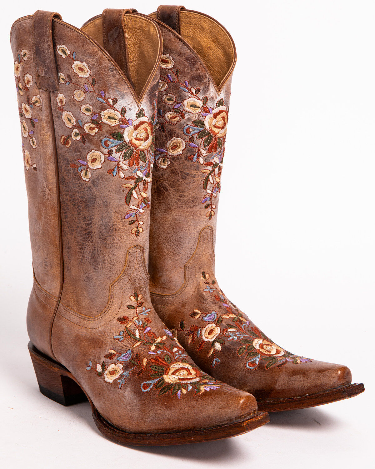 Shyanne Women's Maisie Floral Embroidered Western Leather Boots - Snip Toe