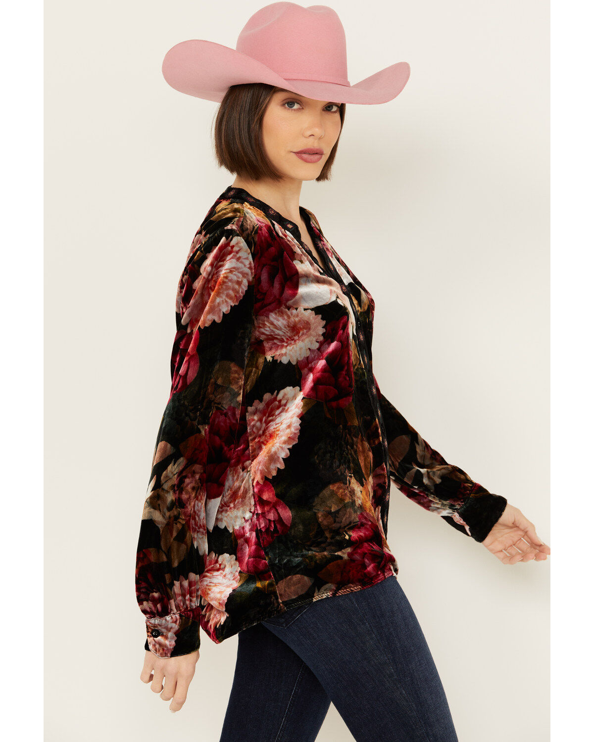 Johnny Was Women's Rose Floral Velvet Long Sleeve Shirt