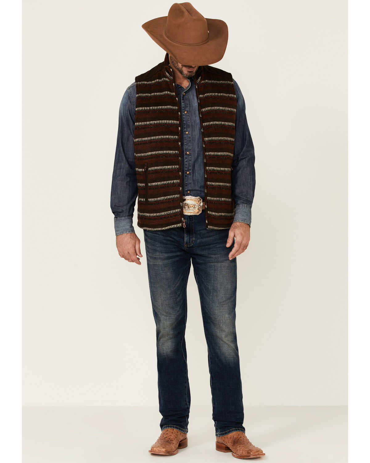 Cripple Creek Men's Navajo Print Zip-Front Blanket Vest