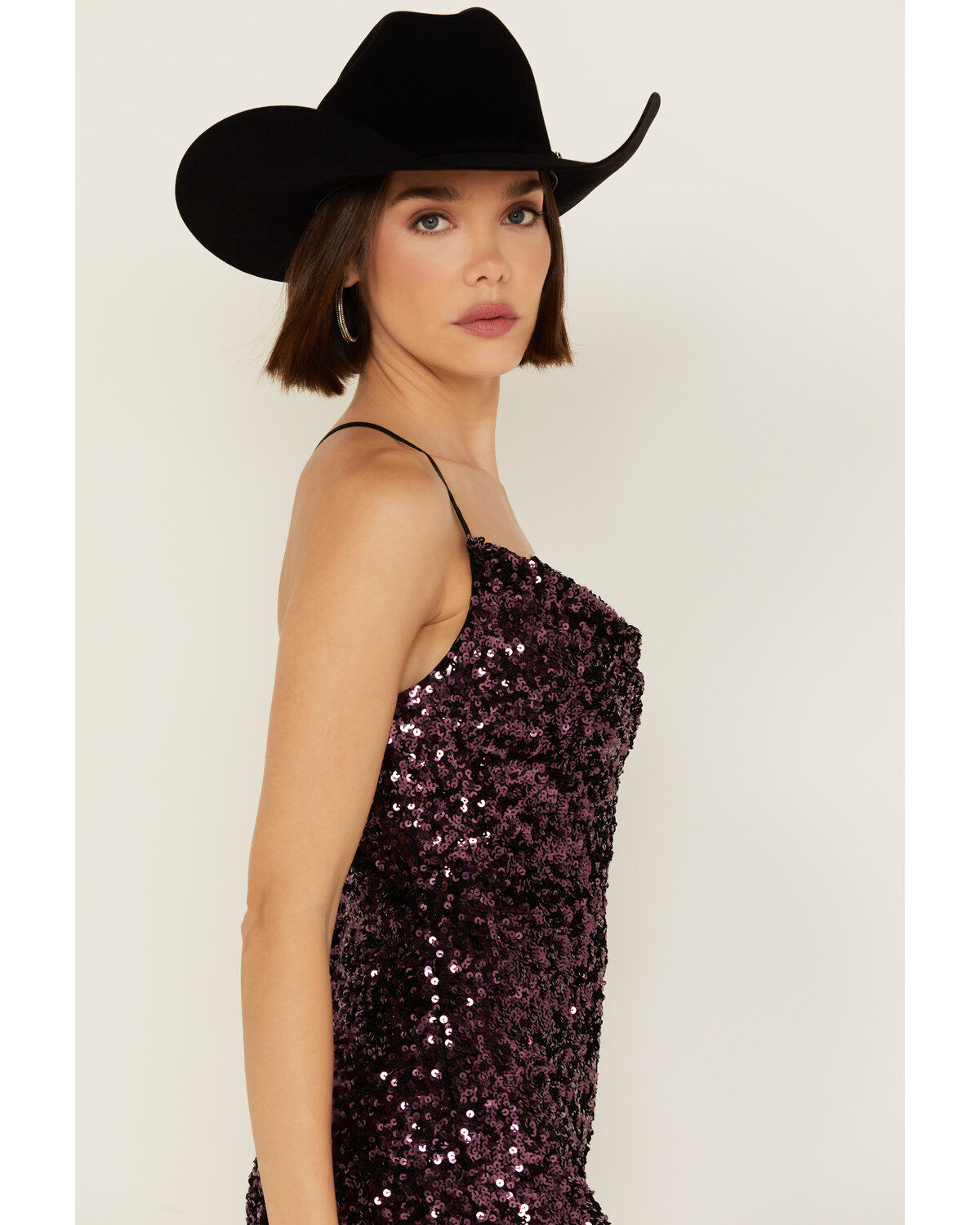 En Creme Women's Cowl Neck Sequin Mini Dress