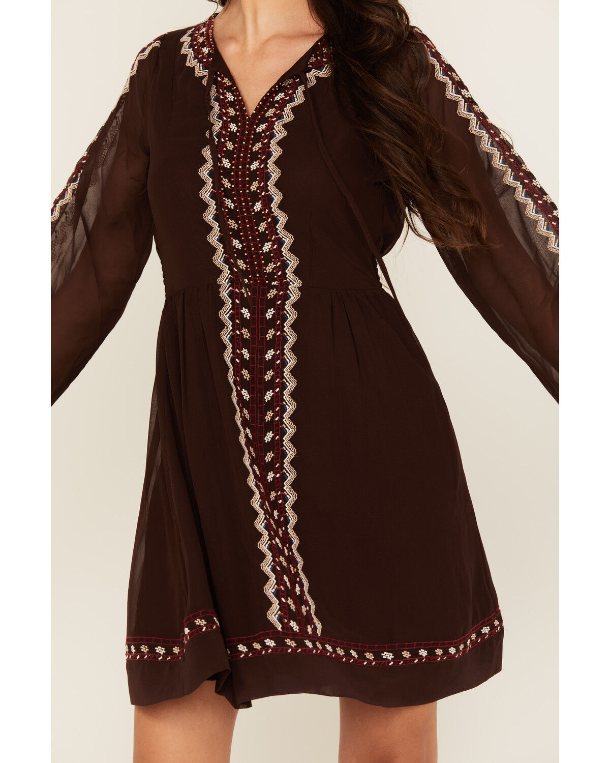 Shyanne Women's Georgette Embroidered Long Sleeve Mini Dress