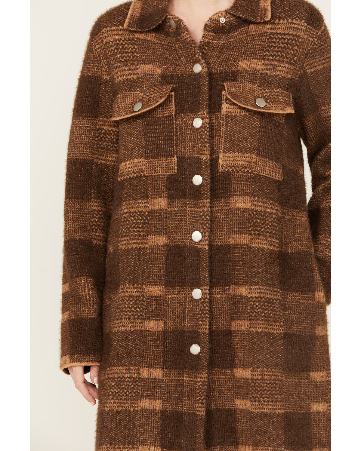 Panhandle Women's Plaid Print Knit Sweater Coat