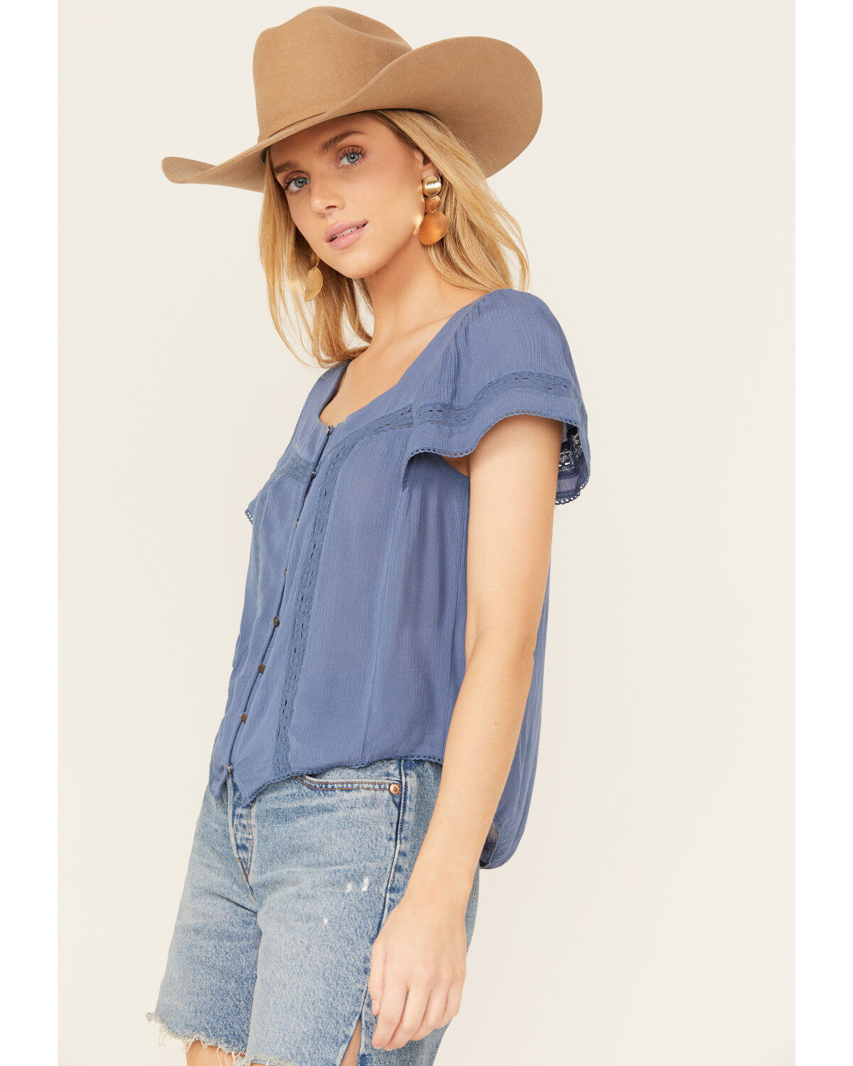 Jolt Women's Peasant Short Sleeve Button-Down Shirt