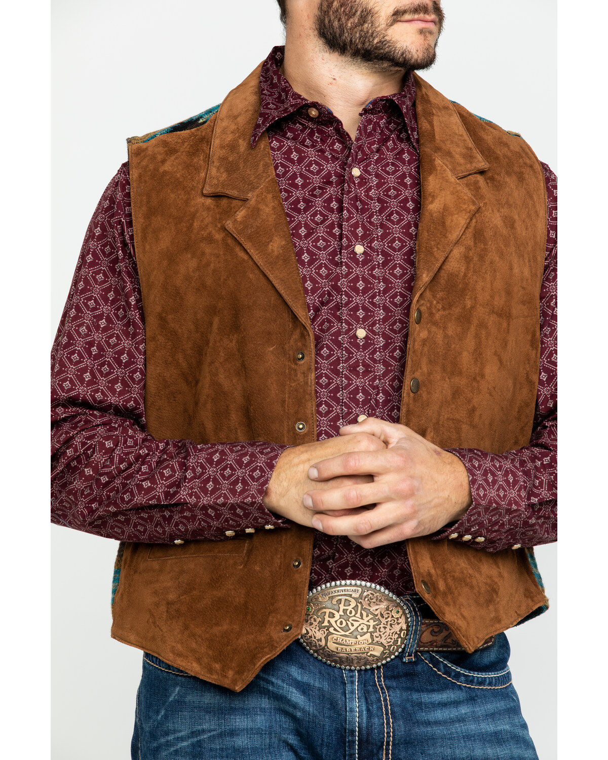 Scully Leatherwear Men's Southwestern Knit Back Suede Vest