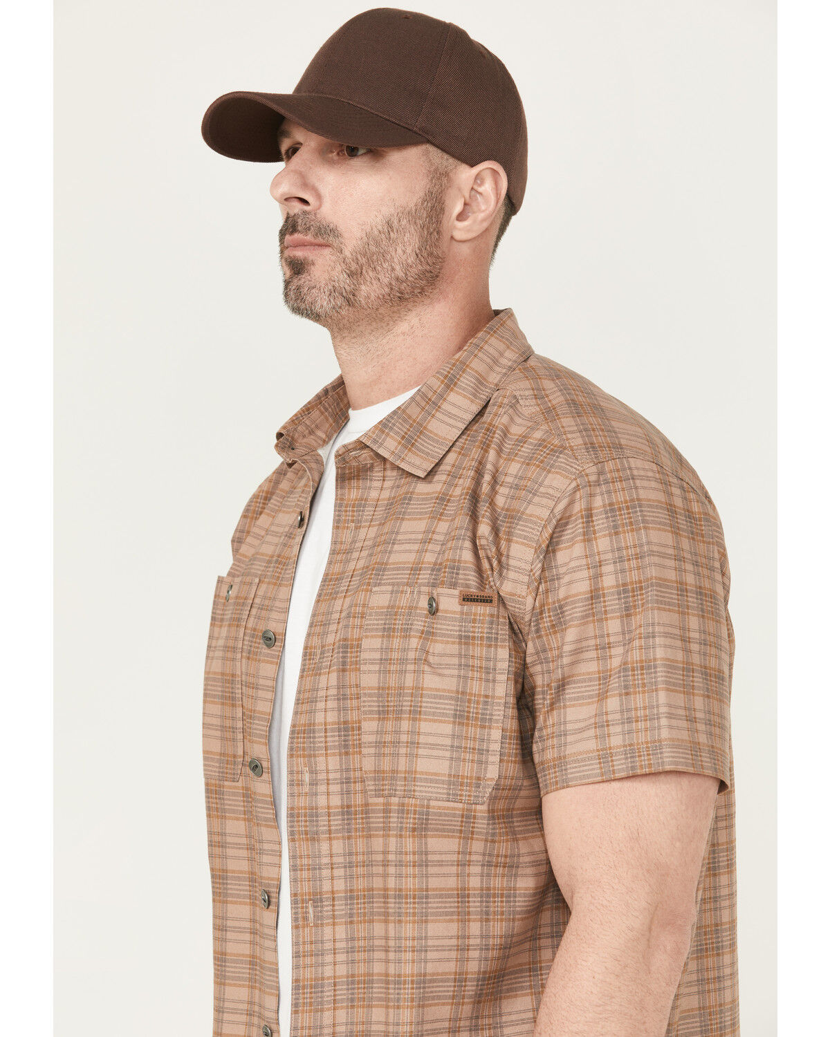 Lucky Brand Workwear Men's Plaid Print Short Sleeve Button-Down Work Shirt