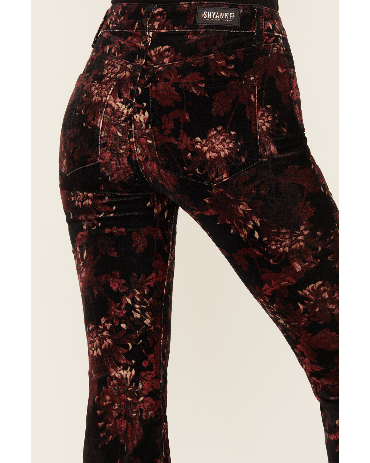 Shyanne Women's Printed Velveteen High Rise Stretch Flare Jeans