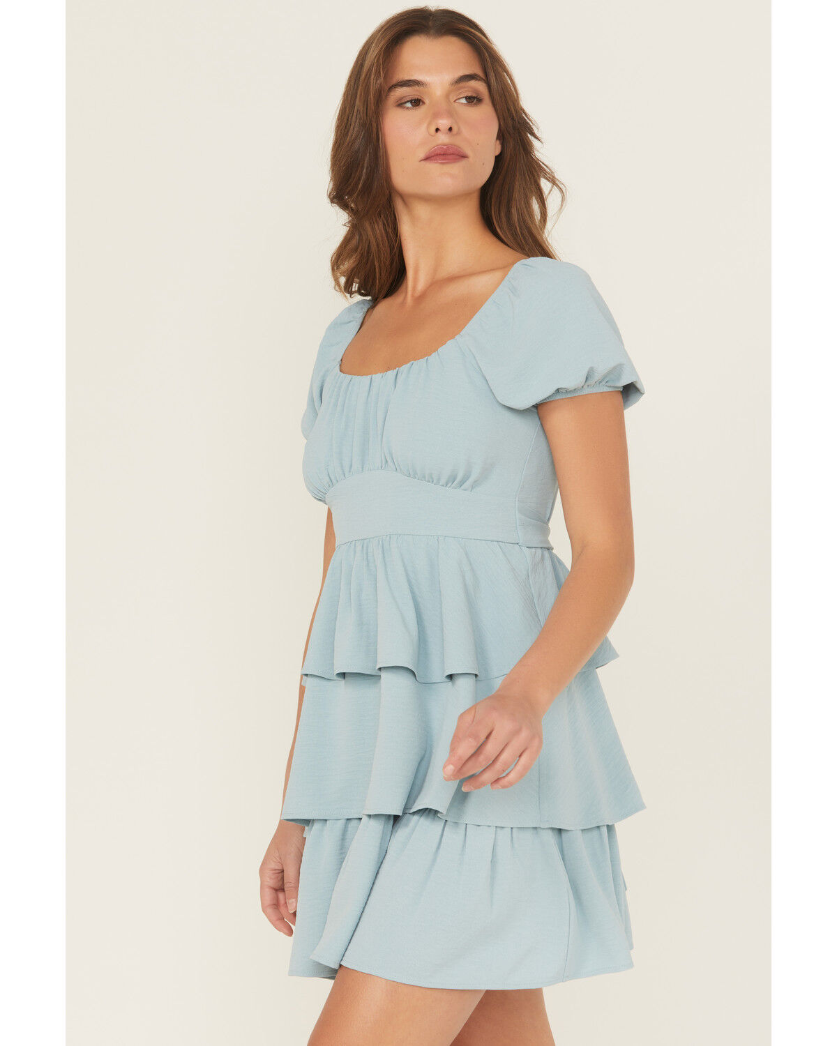 Originality Women's Solid Puff Sleeve Mini Dress