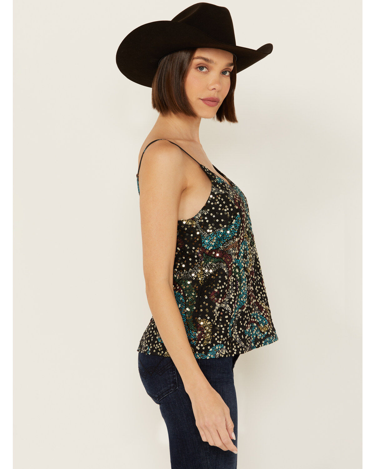 Rock & Roll Denim Women's Sequins Printed Tank