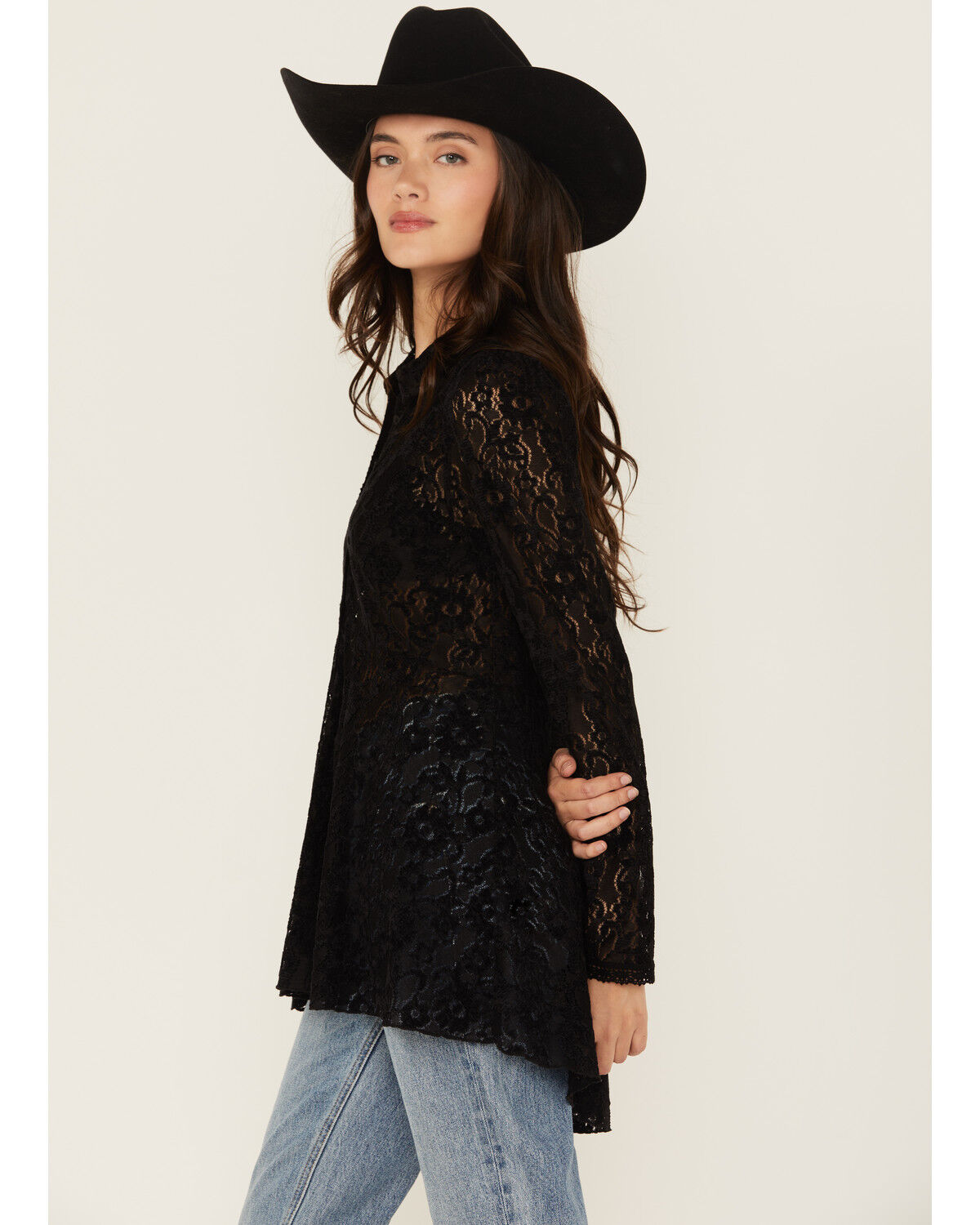 Beyond The Radar Women's Velvet Lace Long Sleeve Tunic