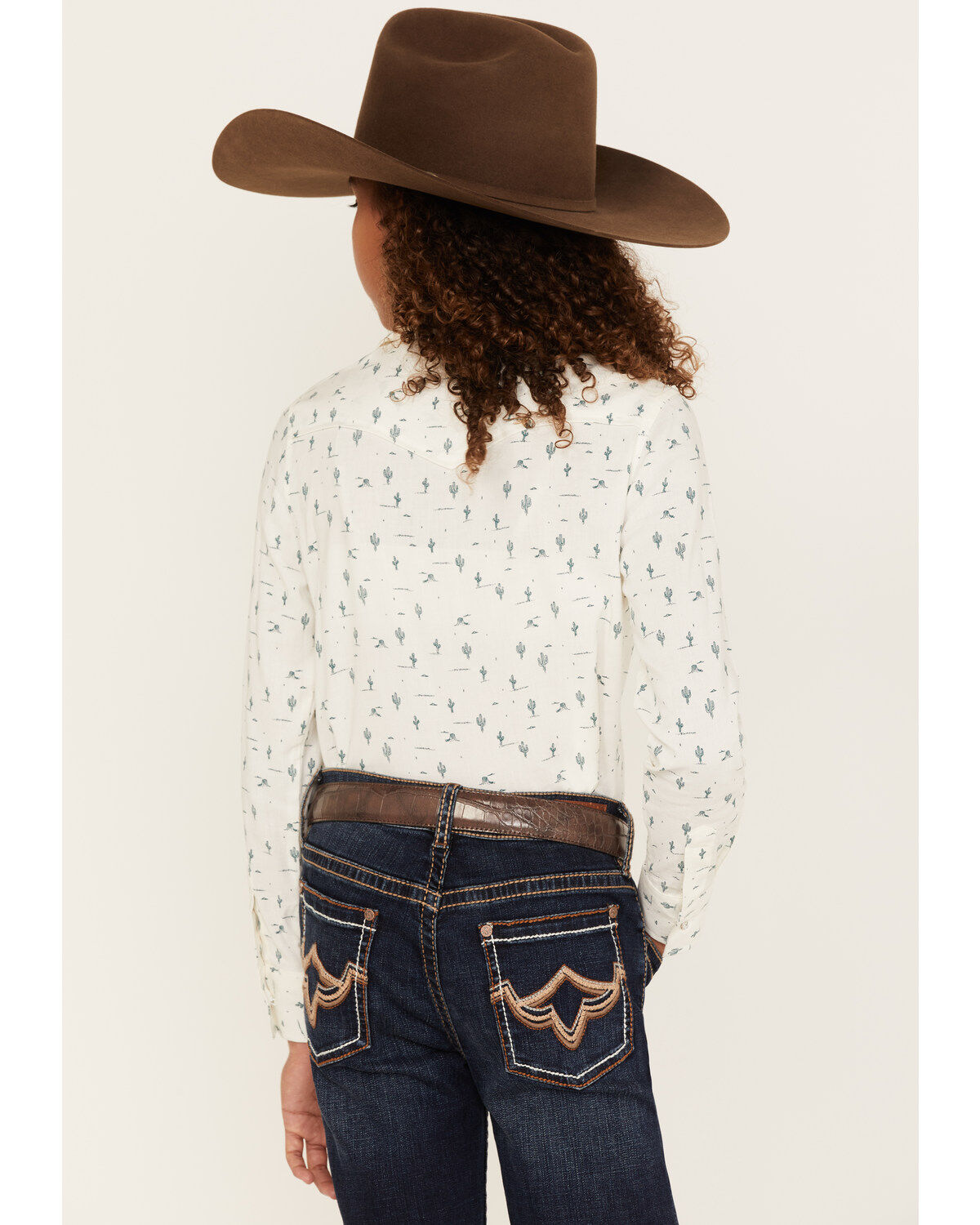 Shyanne Girls' Cactus Print Long Sleeve Western Button-Down Shirt