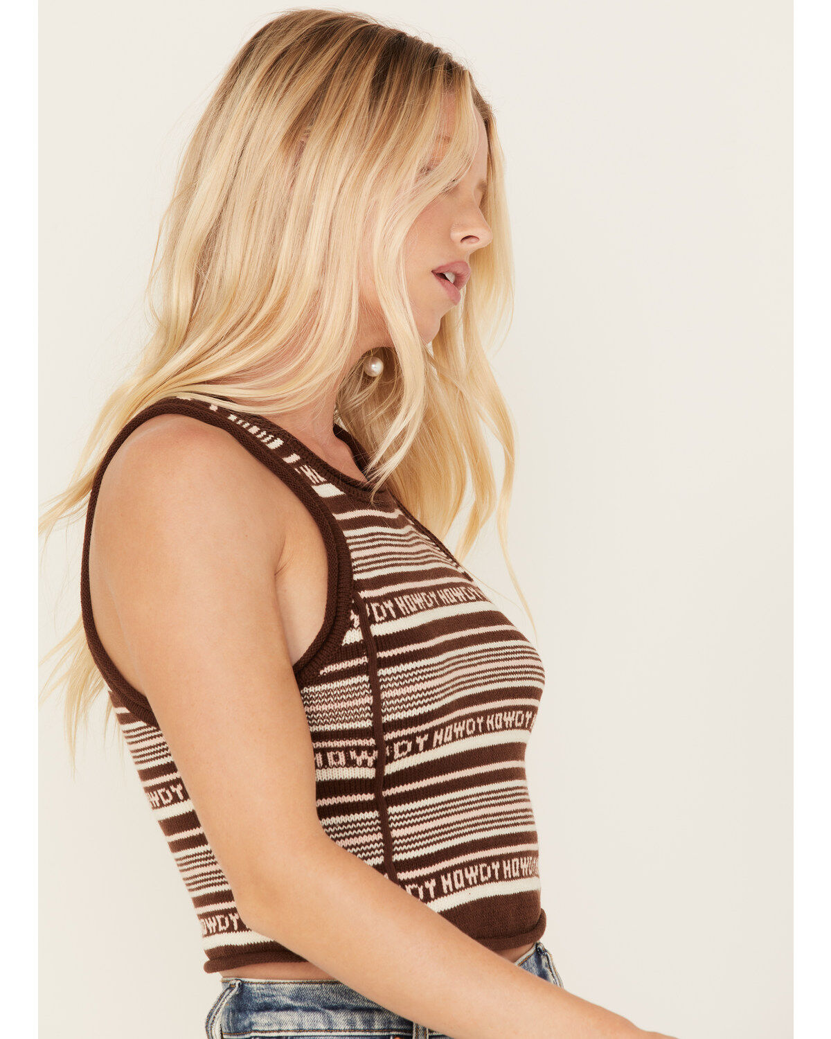 Beyond The Radar Women's Howdy Stripe Knit Sweater Cropped Tank Top