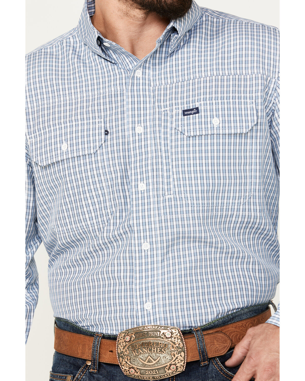 Wrangler Men's Plaid Print Long Sleeve Button-Down Western Performance Shirt