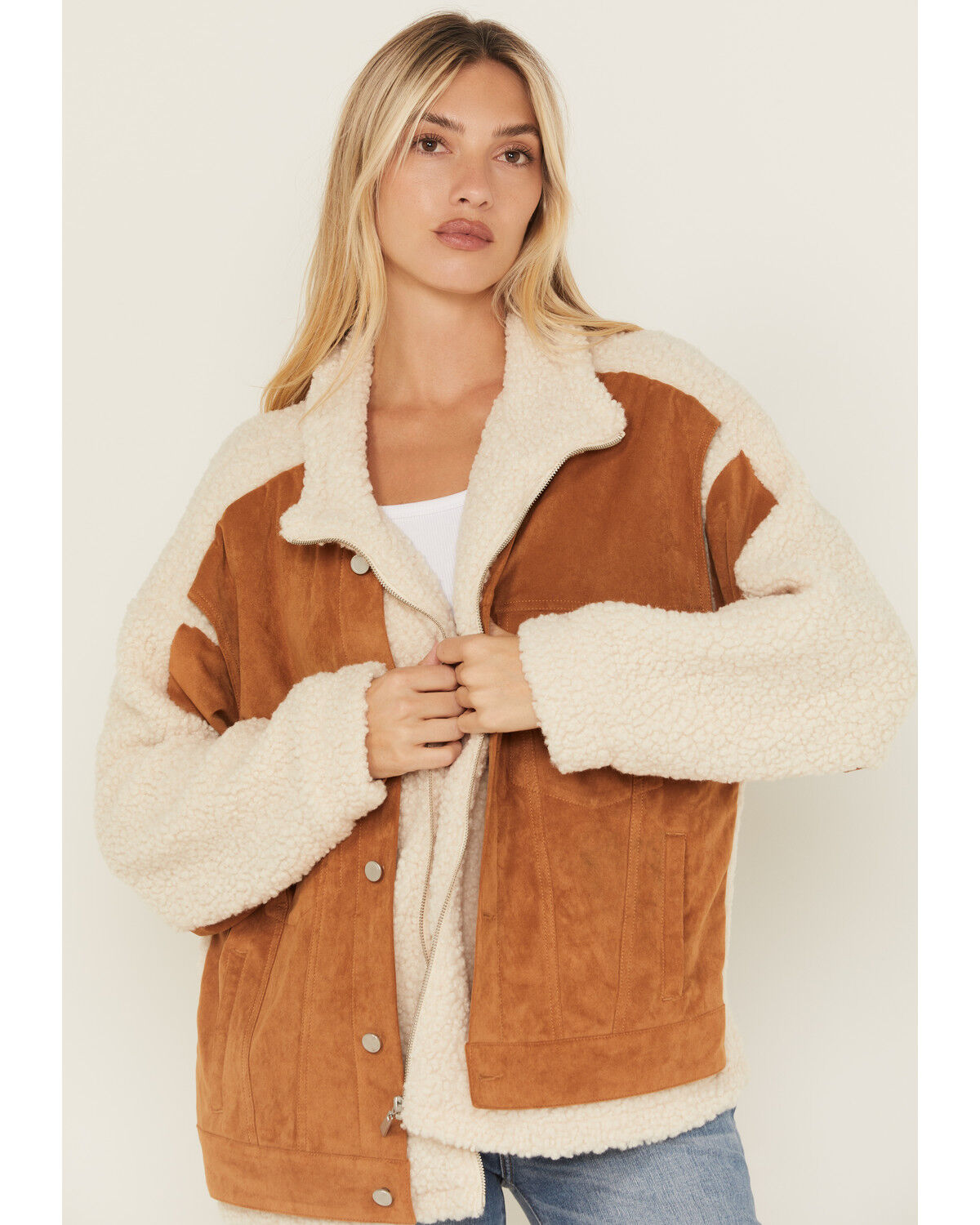 BLANKNYC Women's Two Tone Sherpa Suede Jacket