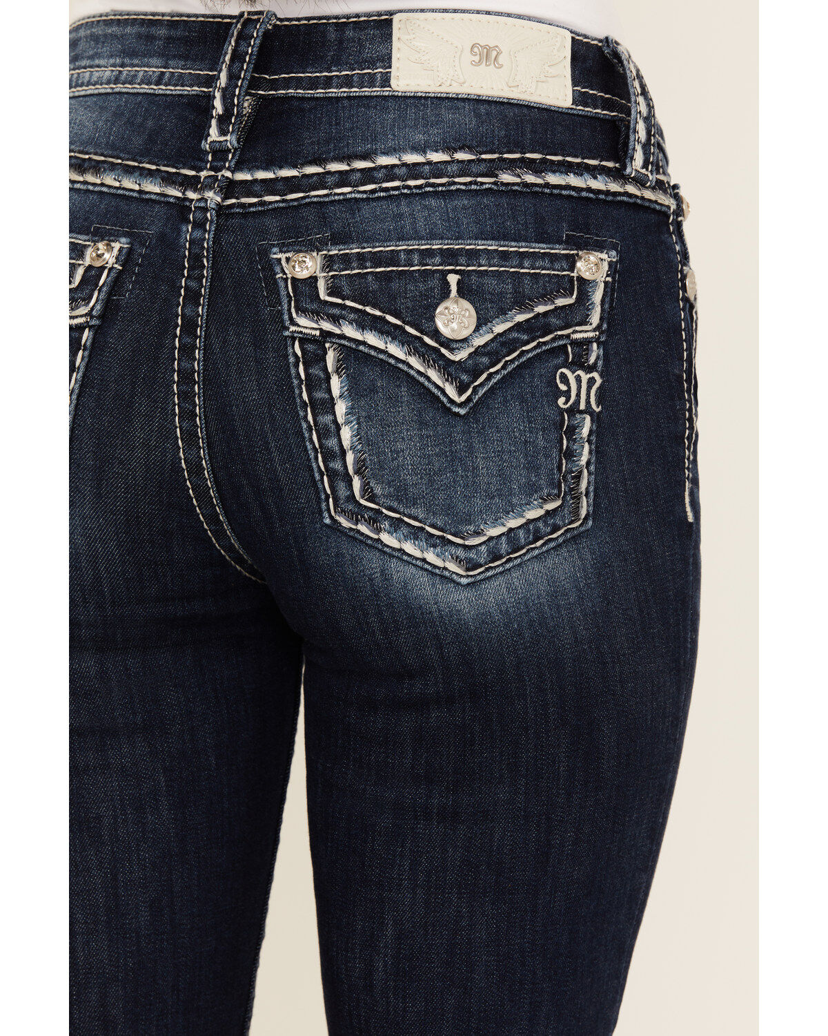 Miss Me Women's Dark Wash Mid Rise Bootcut Stretch Denim Jeans