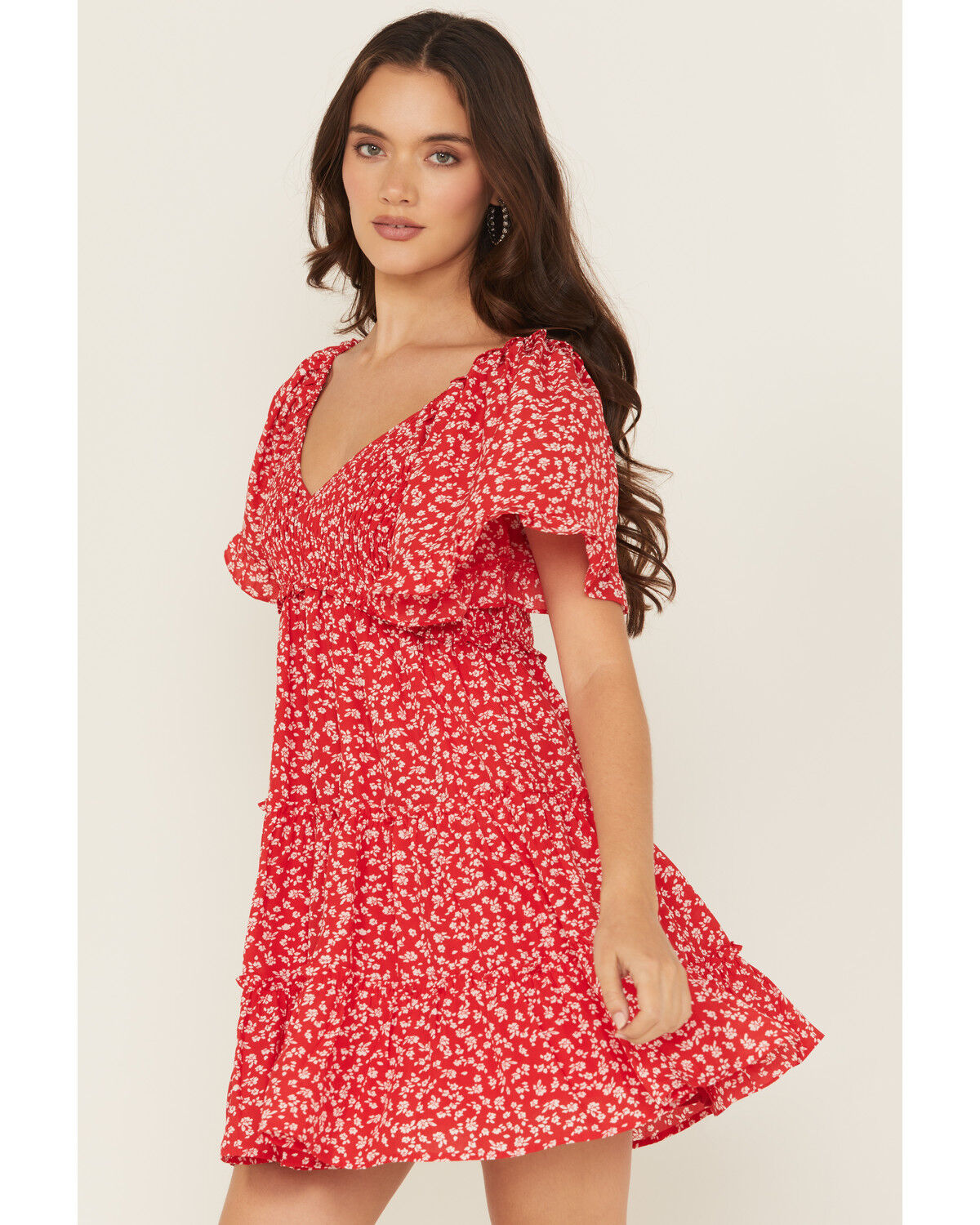 Yura Women's Floral Print Tiered Mini Dress